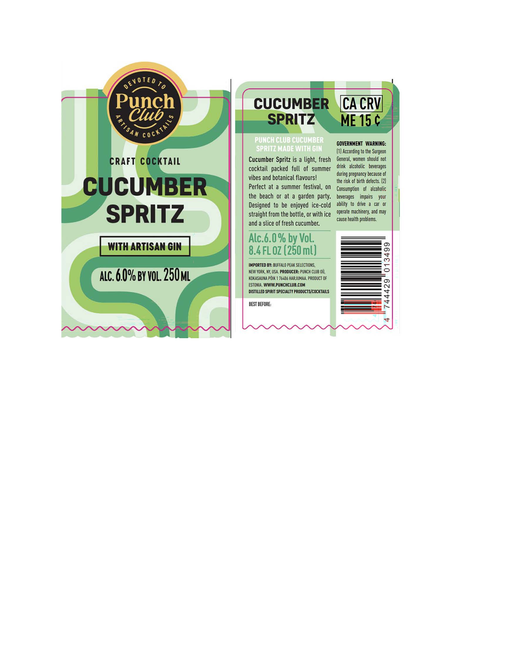 TABC label artwork for Punch Club Cucumber Spritz