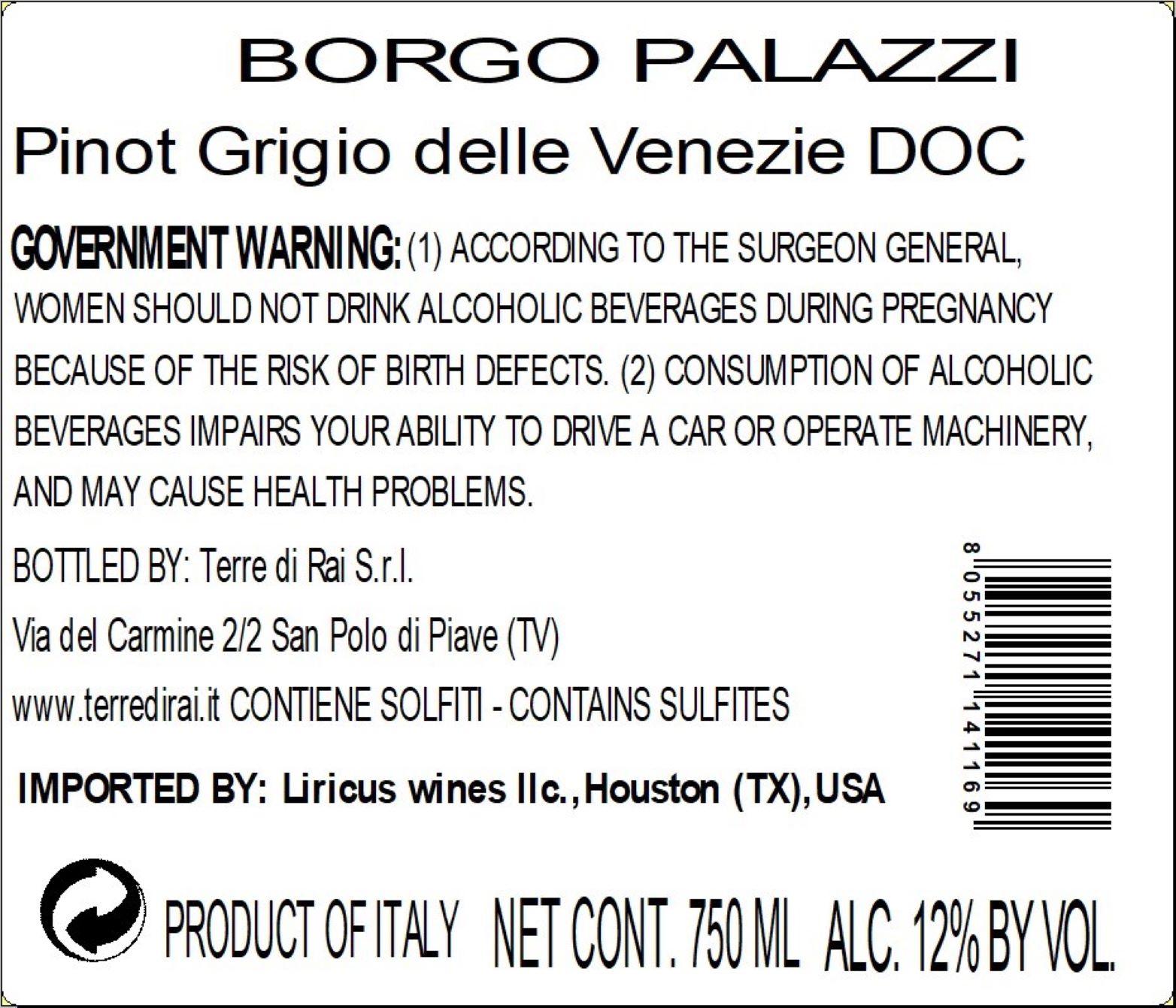 TABC label artwork for BORGO PALAZZI PINOT GRIGIO