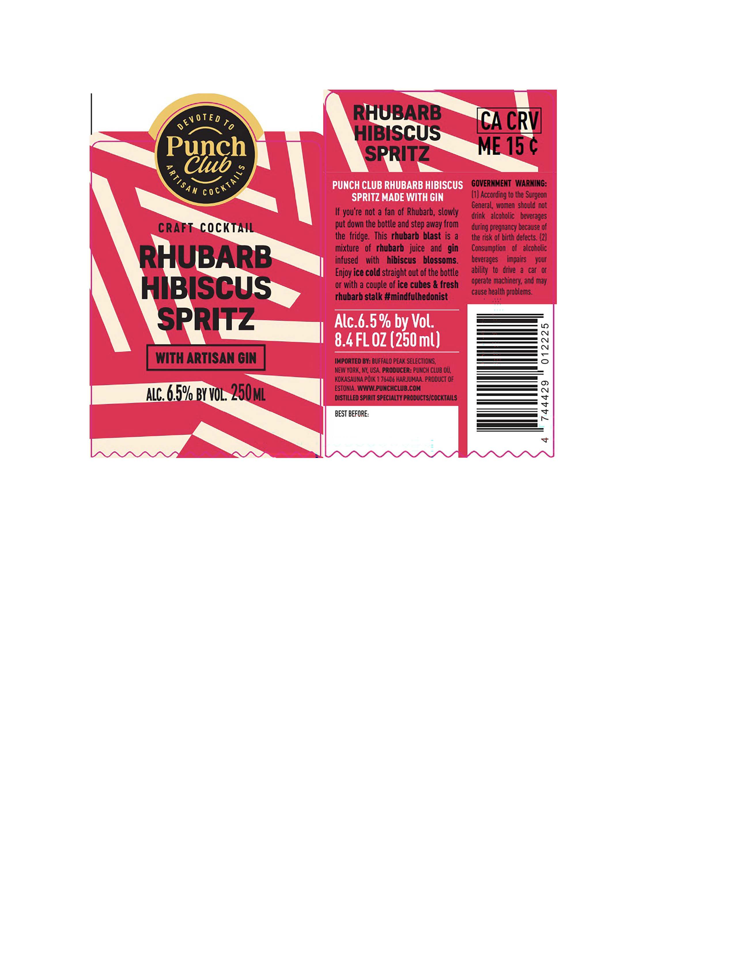 TABC label artwork for Punch Club Rhubarb Hibiscus Spritz