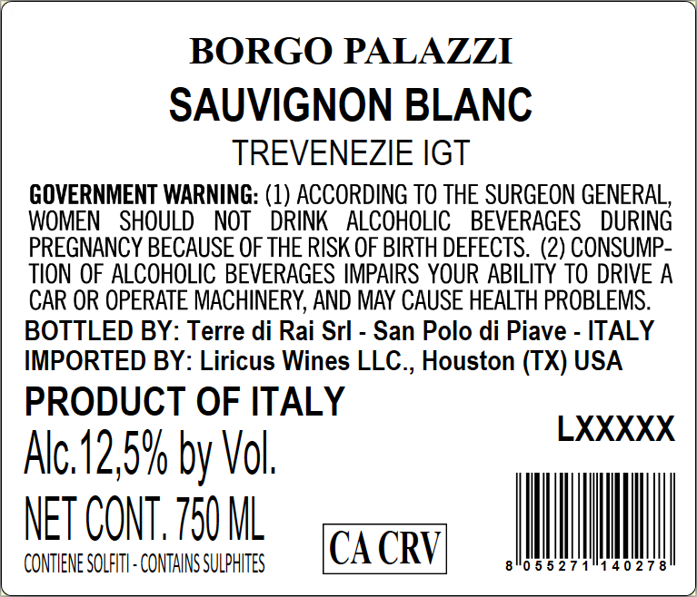 TABC label artwork for BORGO PALAZZI SAUVIGNON BLANC