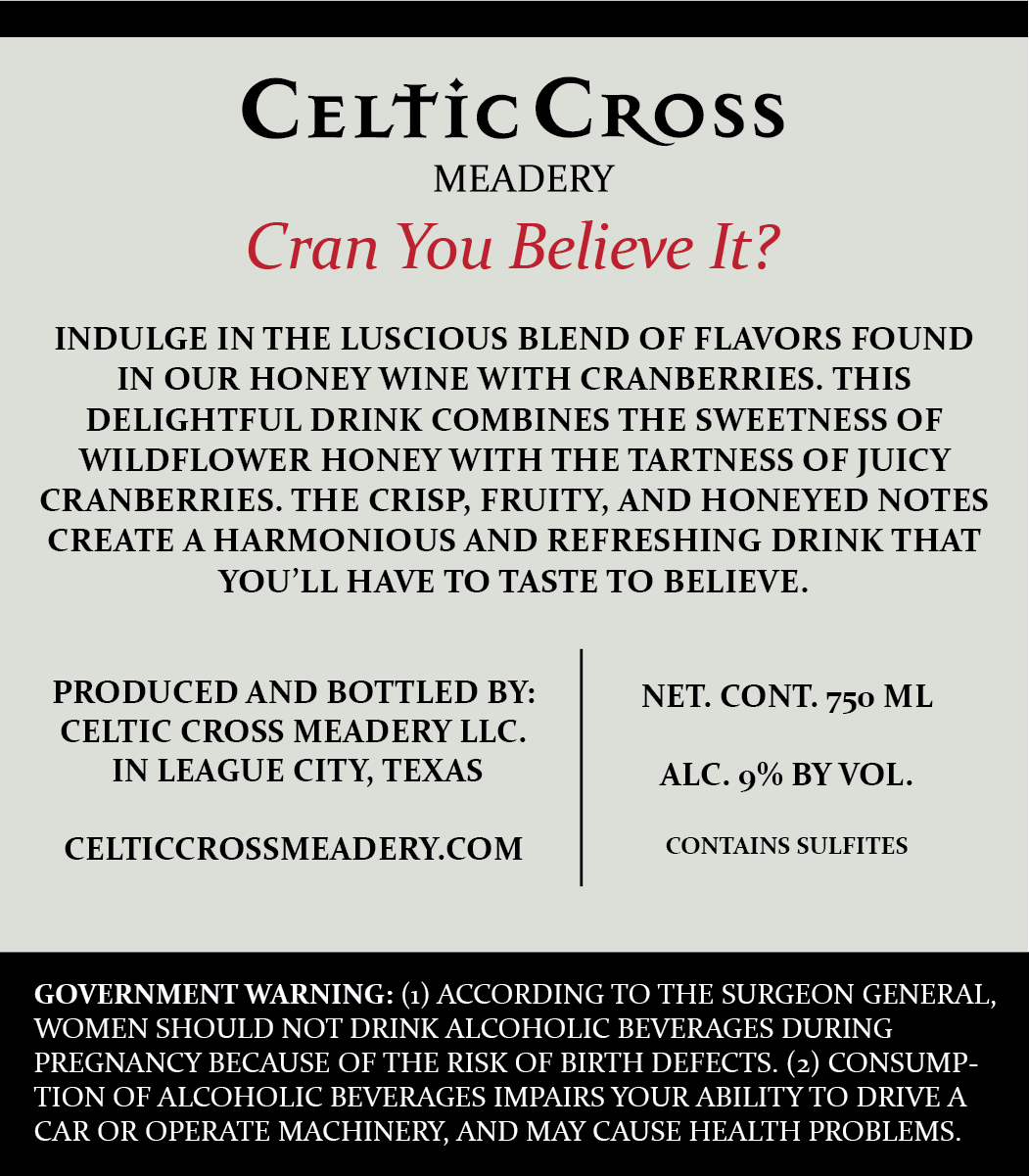 TABC label artwork for CELTIC CROSS MEADERY CRAN YOU BELIEVE IT?