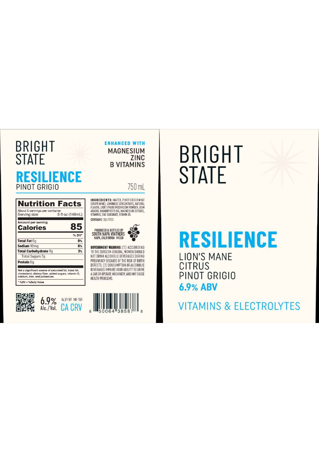 TABC label artwork for Bright State Low-Alc "Resilience" Pinot Grigio