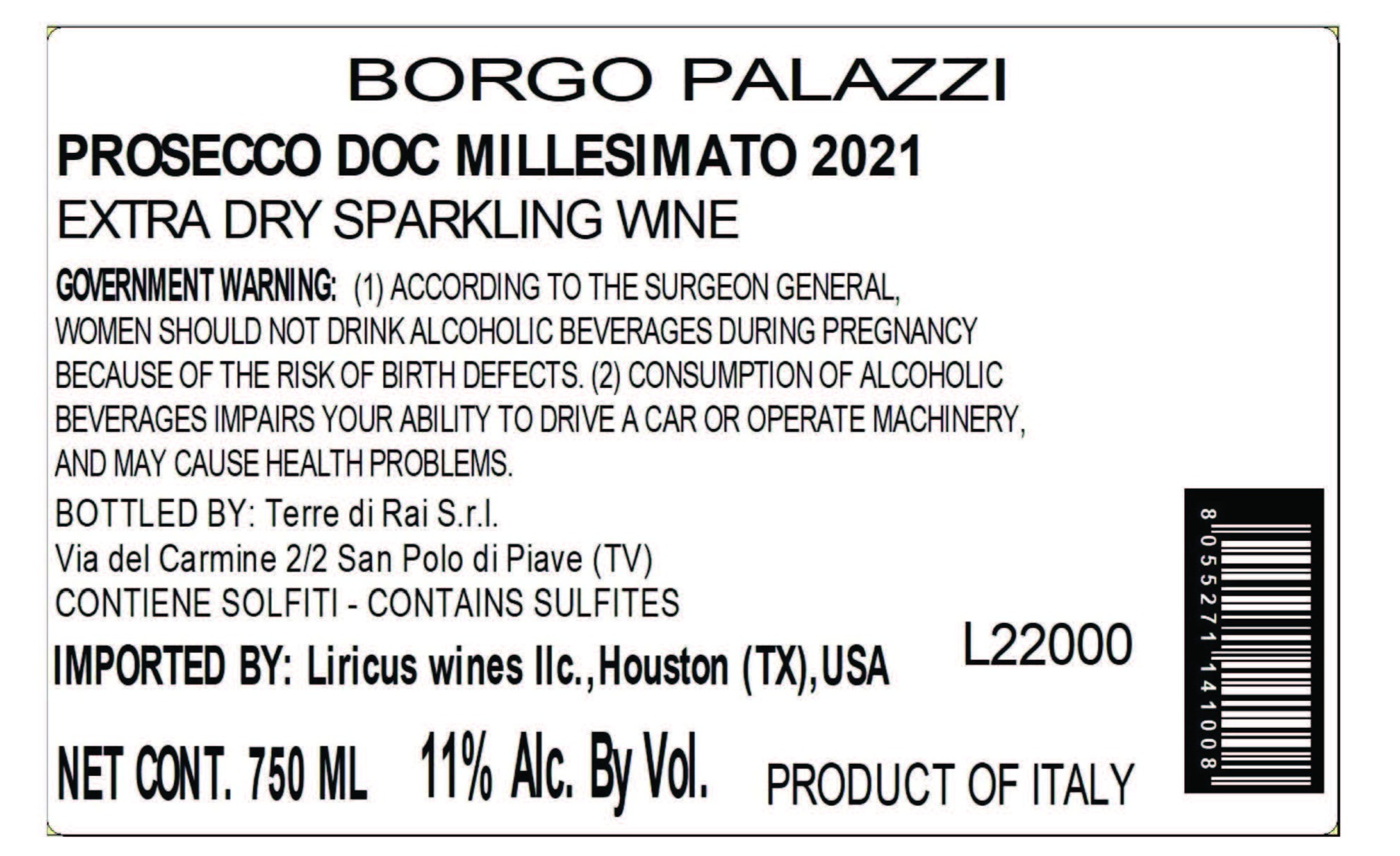 TABC label artwork for BORGO PALAZZI