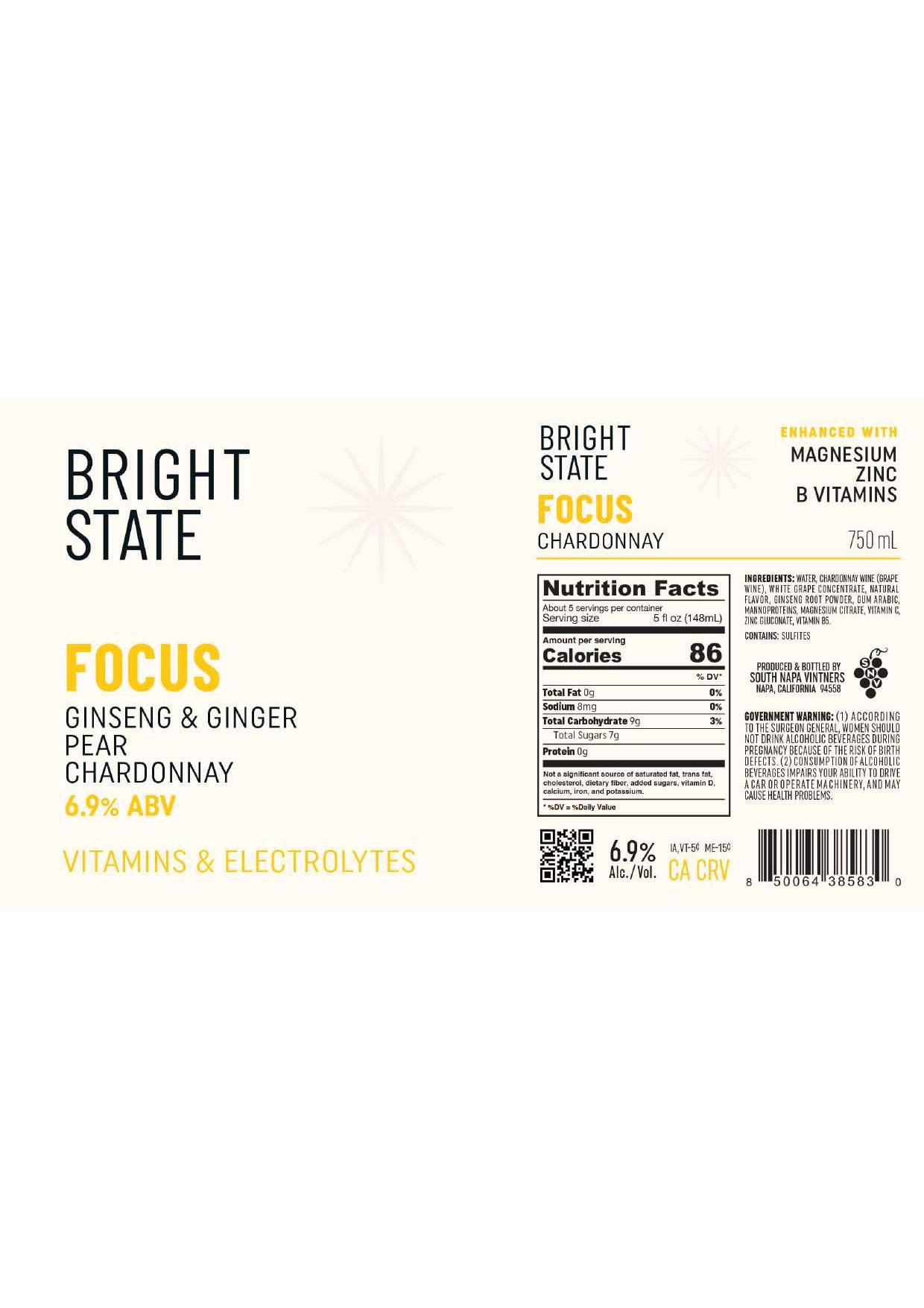 TABC label artwork for Bright State Low-Alc "Focus" Chardonnay
