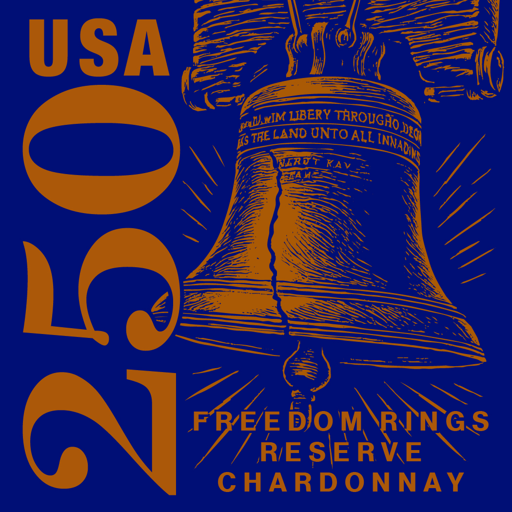 TABC label artwork for USA 250 Freedom Rings Reserve Chardonnay Russian River Valley, Sonoma County, California