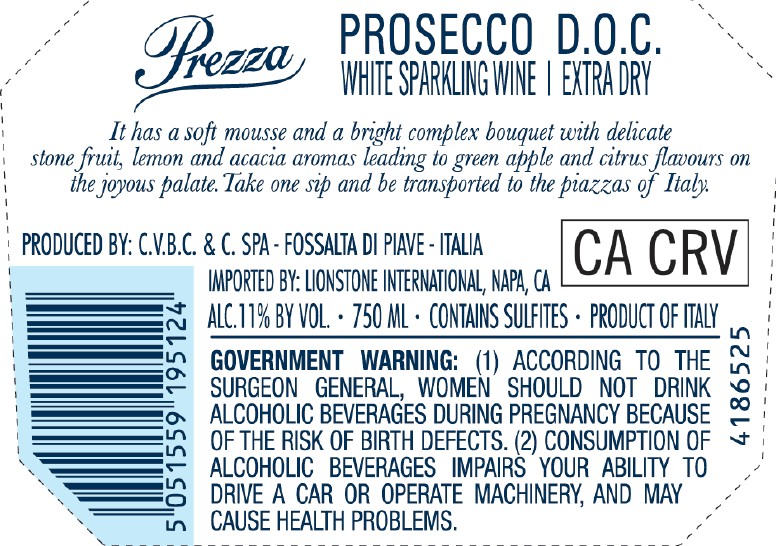 TABC label artwork for Prezza Prosecco DOC Sparkling White Wine Extra Dry, Italy