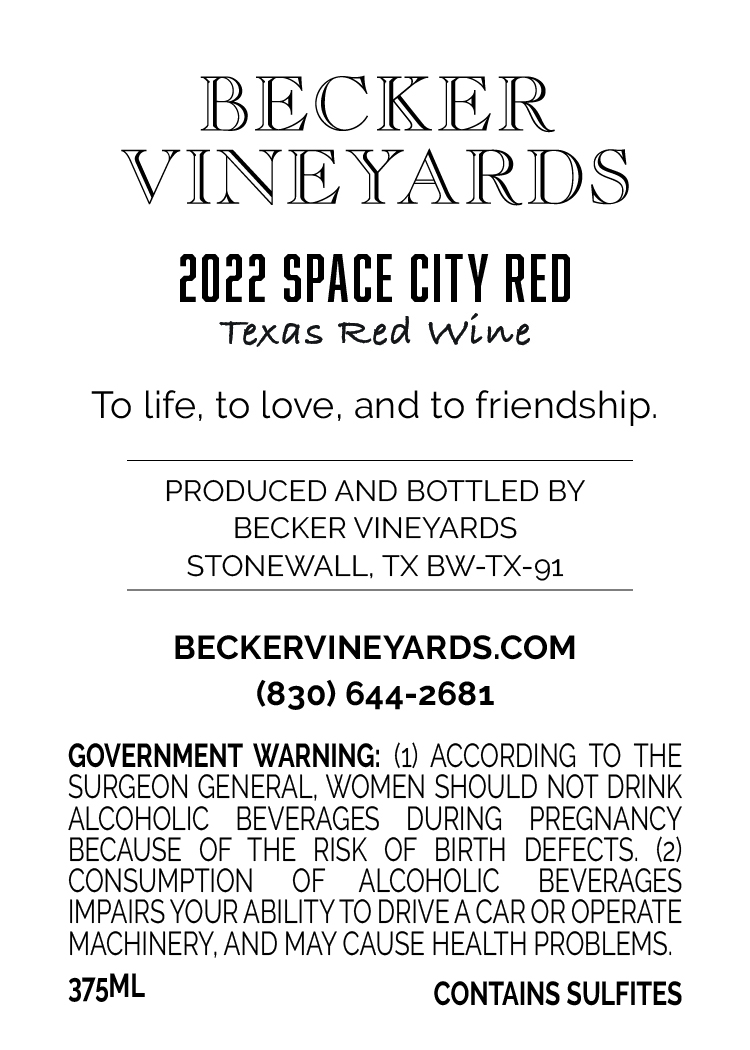 TABC label artwork for BECKER VINEYARDS SPACE CITY RED