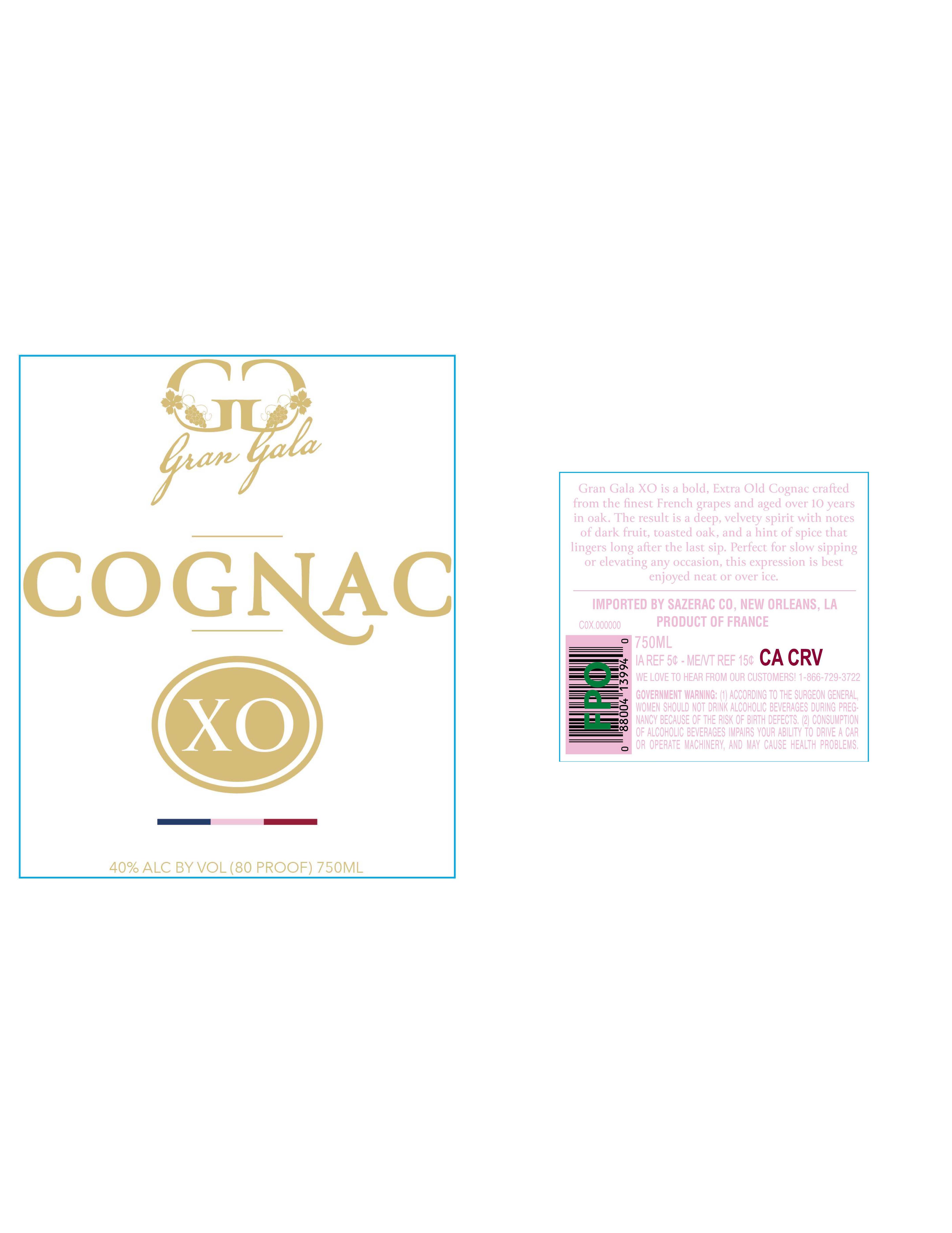 TABC label artwork for Gran Gala Cognac XO