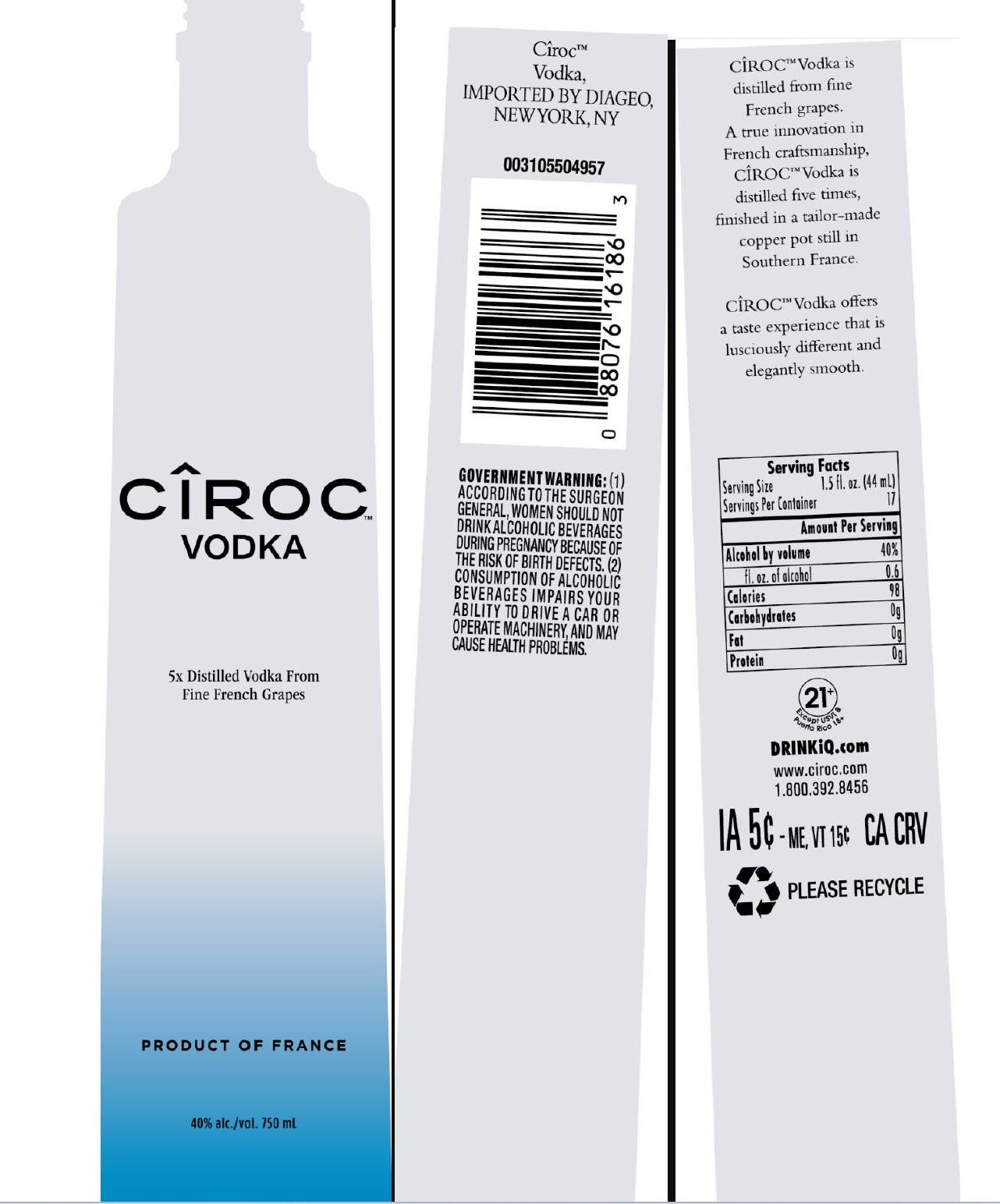 TABC label artwork for Ciroc Vodka