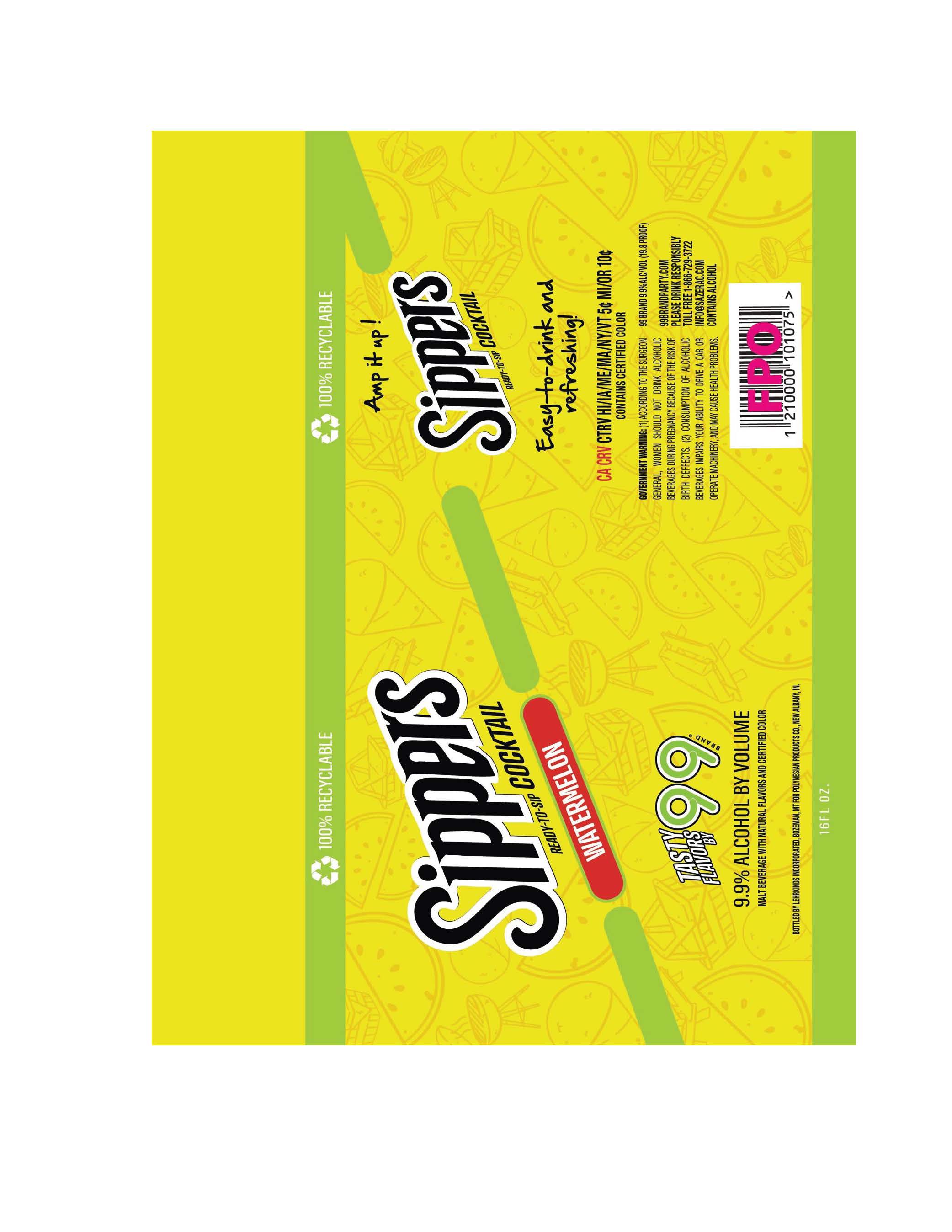 TABC label artwork for Sippers Blue Watermelon Ready-to-Sip Cocktail