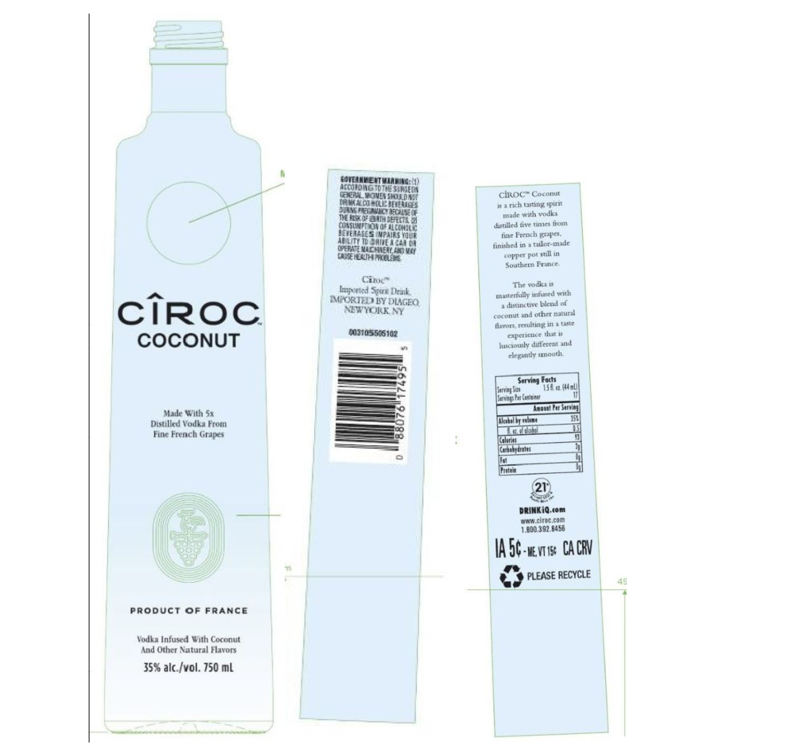 TABC label artwork for CIROC Coconut