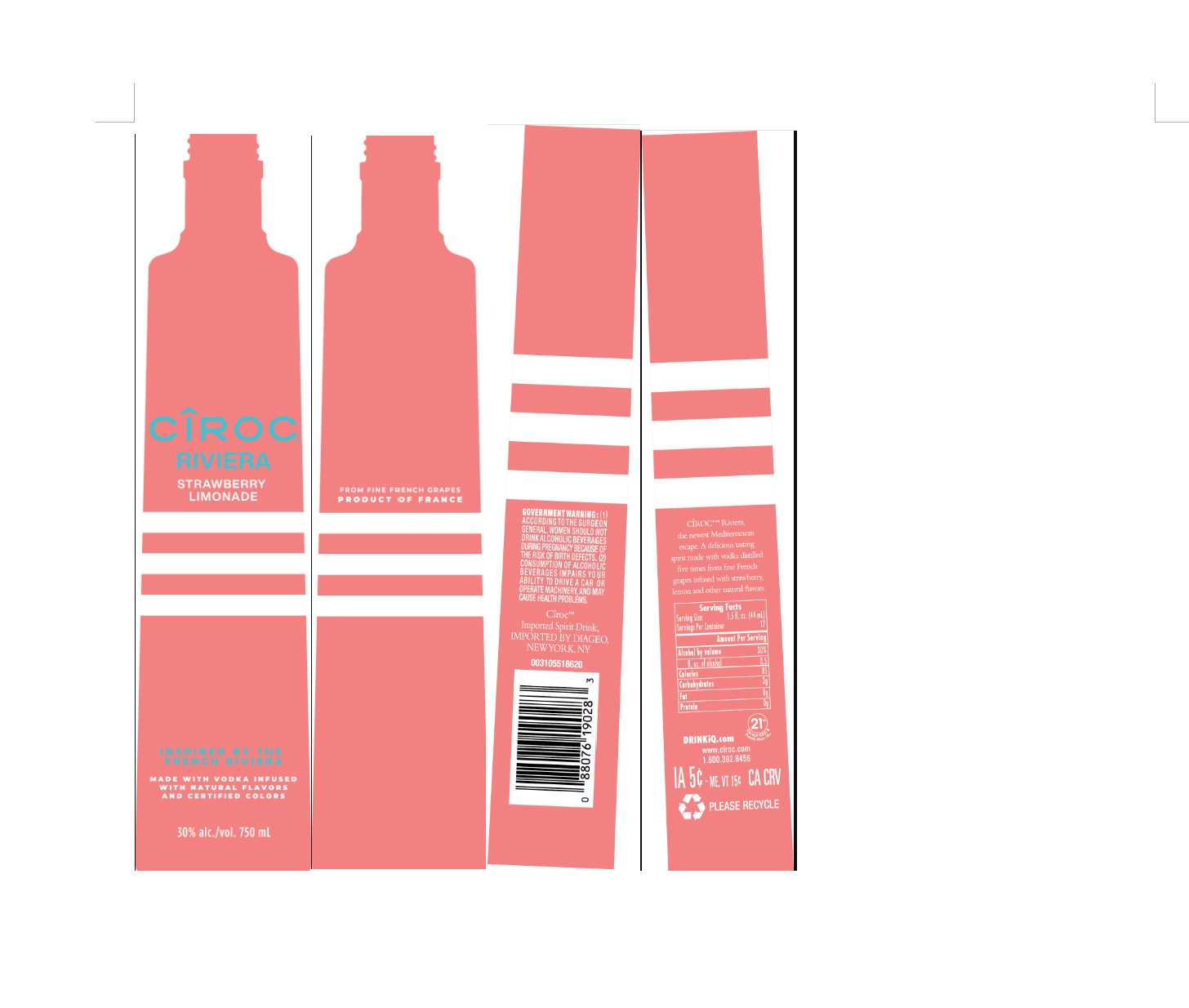 TABC label artwork for CIROC Strawberry Limonade