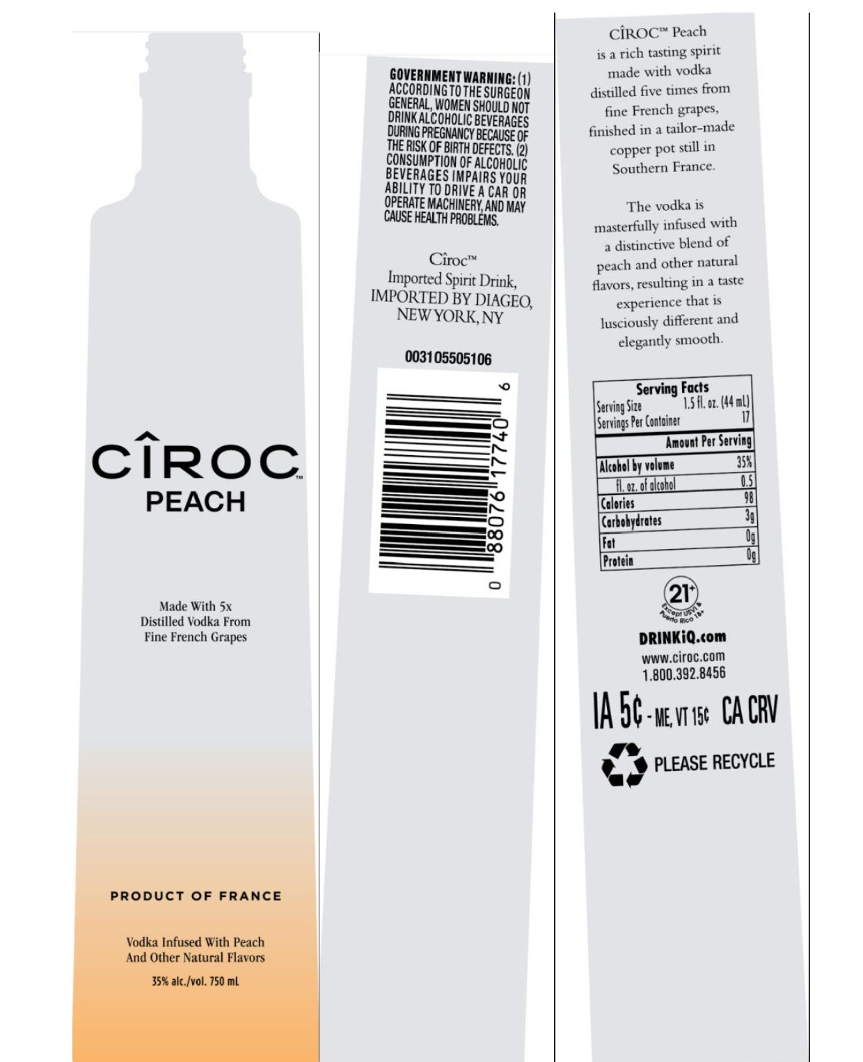 TABC label artwork for CIROC Peach