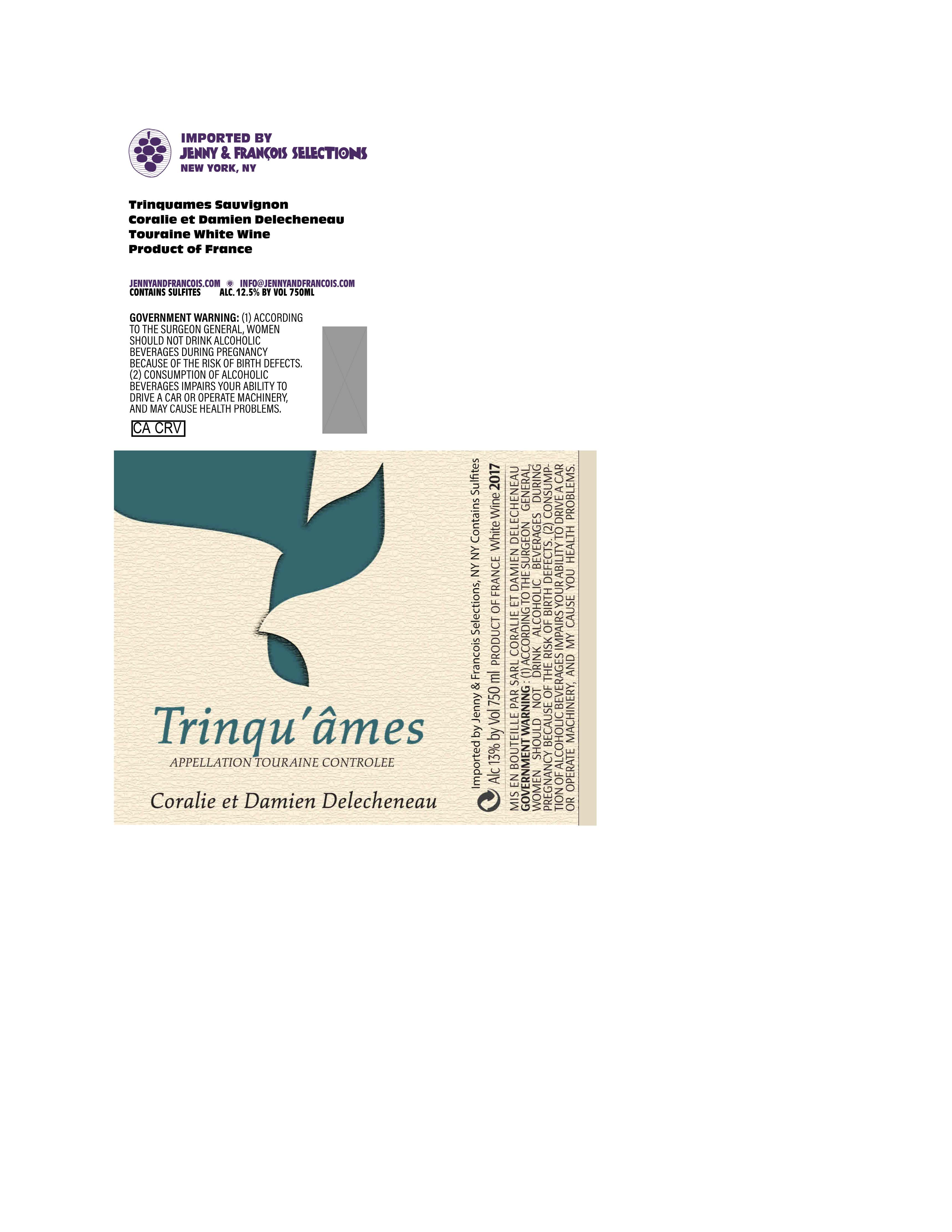 TABC label artwork for Coralie et Damien Delecheneau, Trinquames Sauvignon