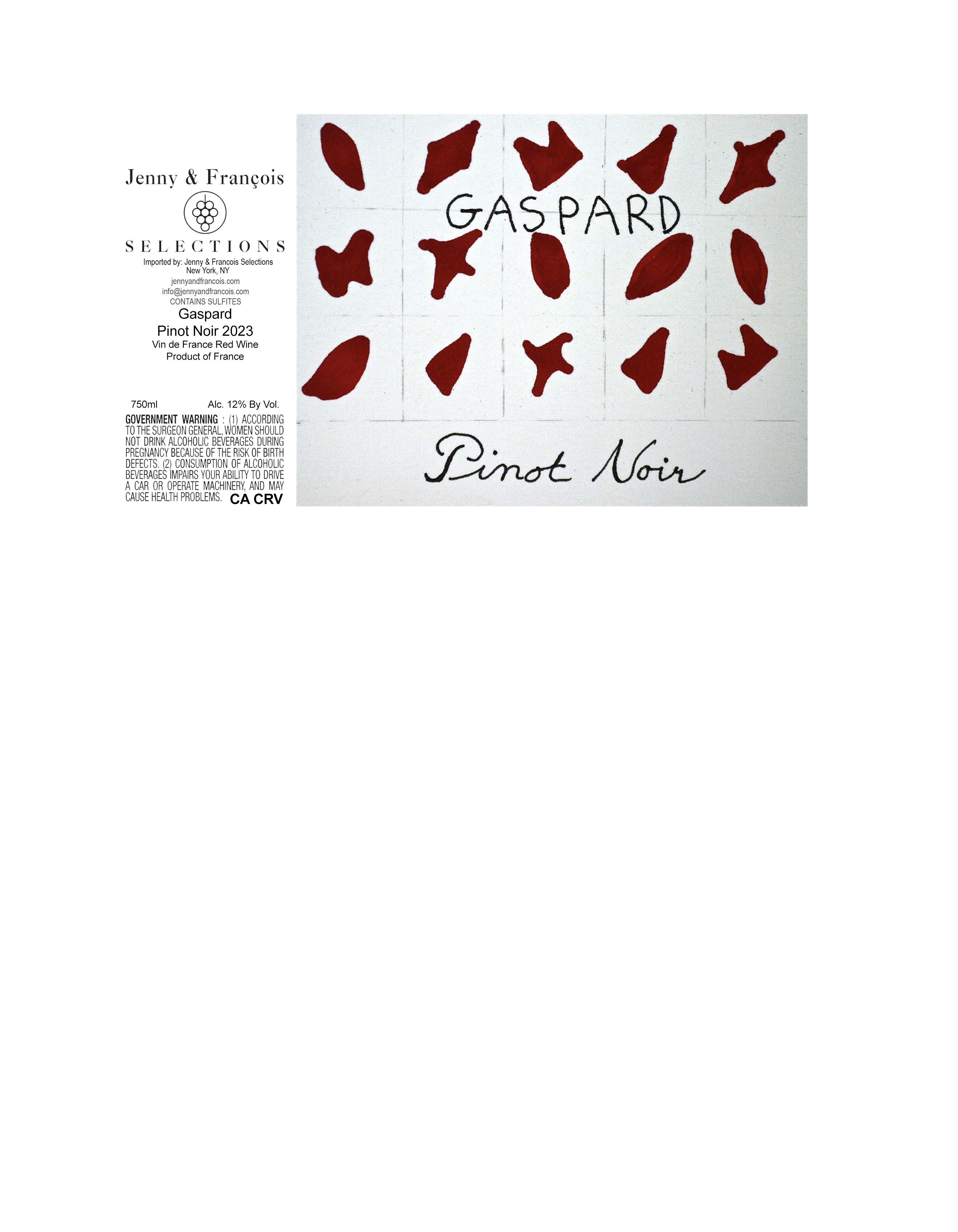 TABC label artwork for Gaspard, Pinot Noir