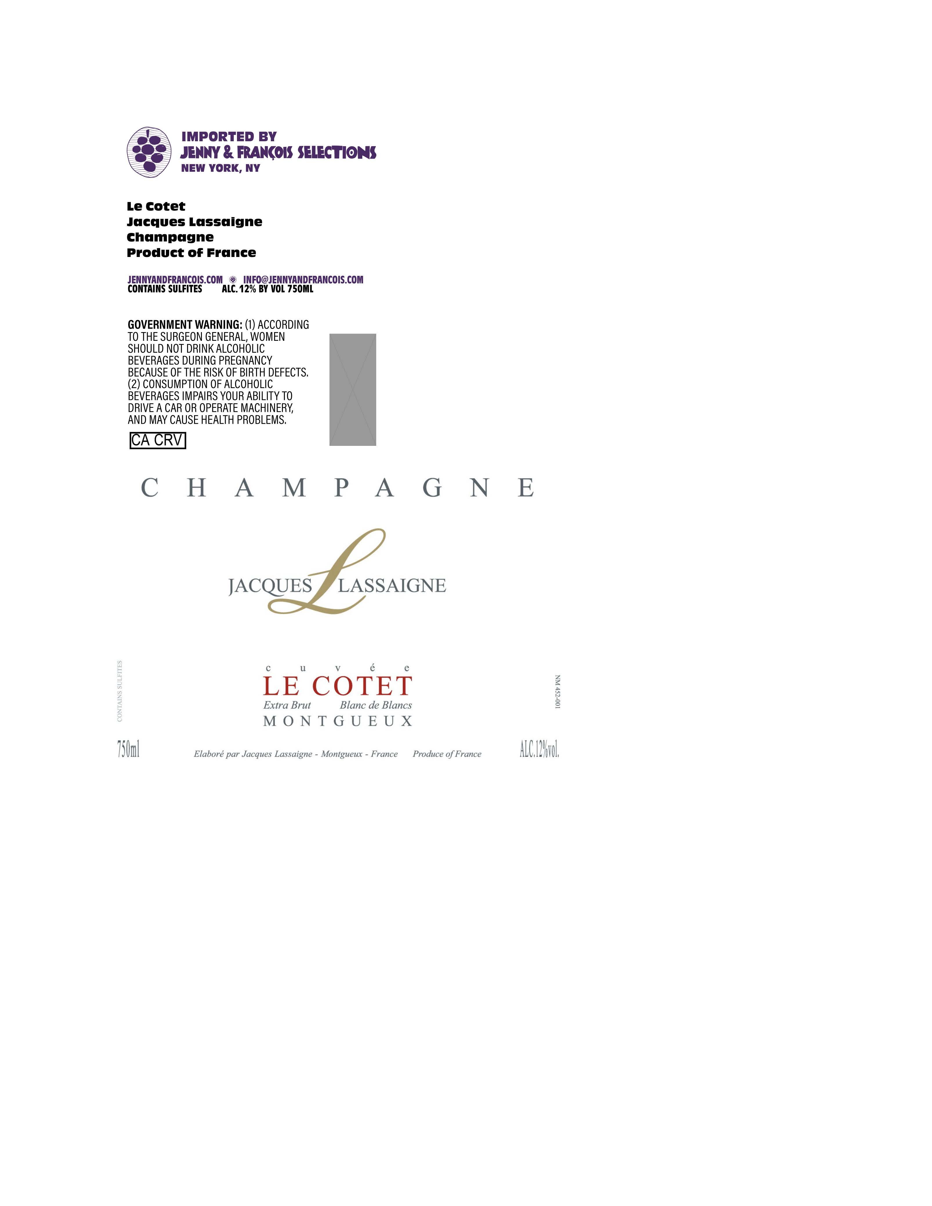 TABC label artwork for Jacques Lassaigne, Le Cotet