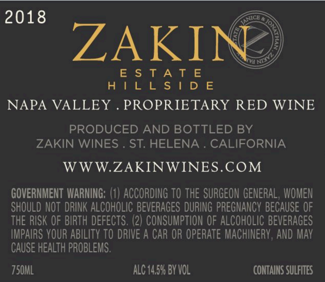 TABC label artwork for ZAKIN ESTATE HILLSIDE RED