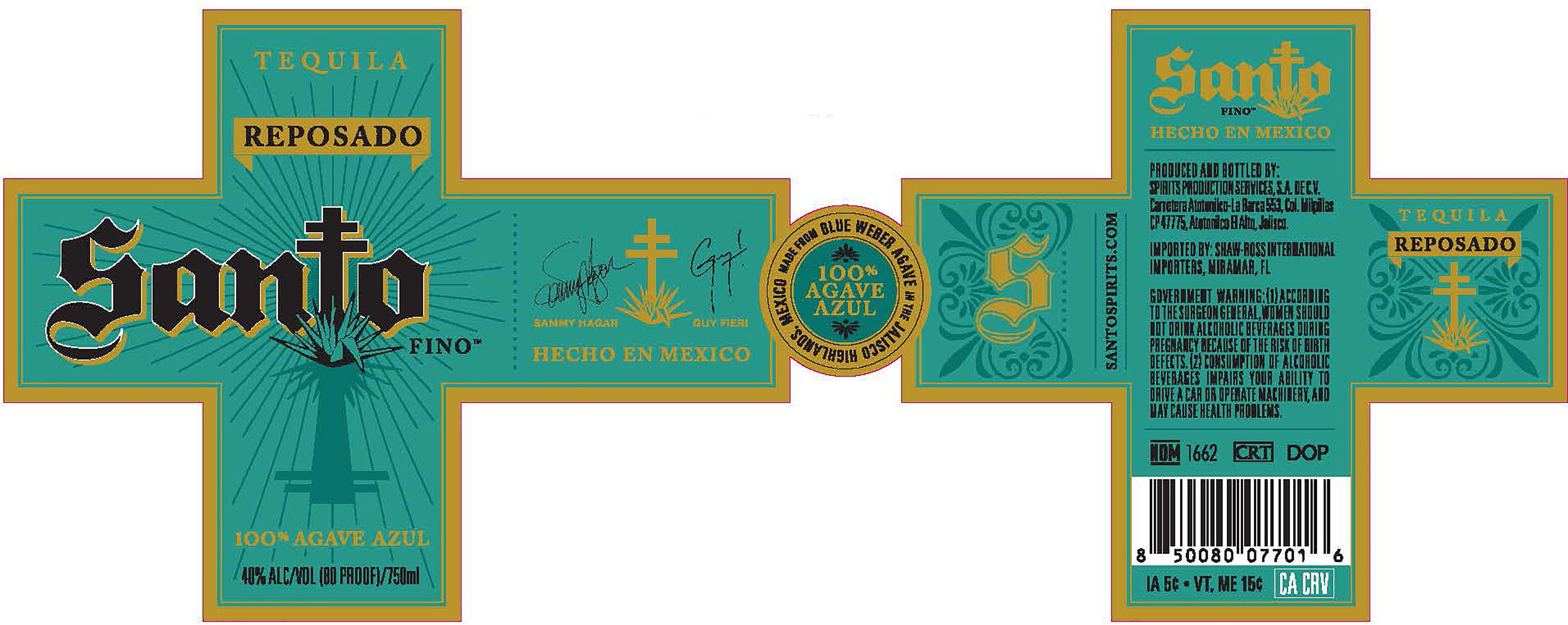 TABC label artwork for Santo Fino 'Reposado' Tequila