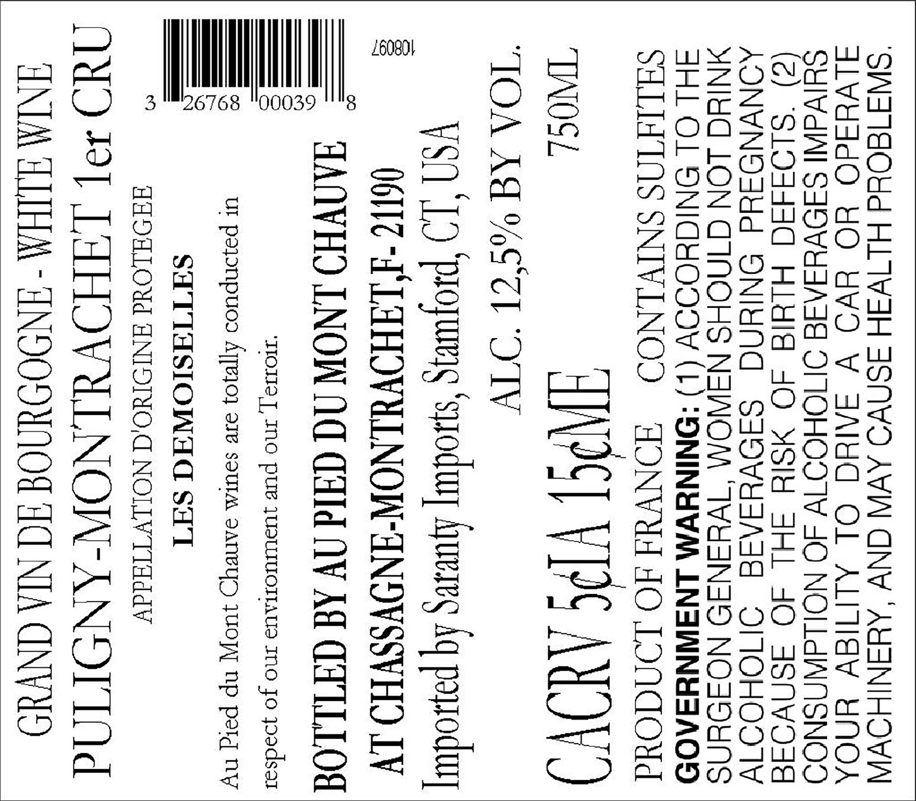 TABC label artwork for AU PIED DU MONT CHAUVE PULIGNY MONTRACHET
