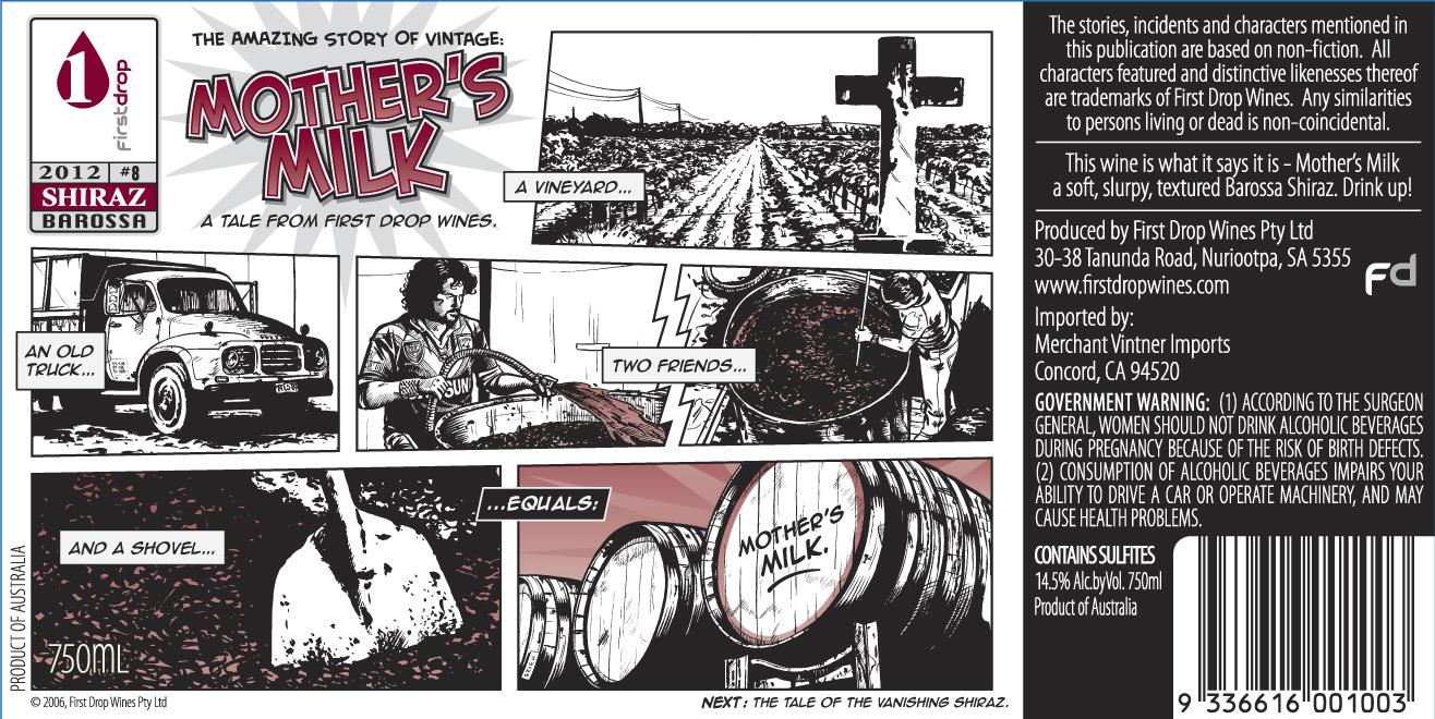 TABC label artwork for FIRST DROP Mother's Milk Shiraz