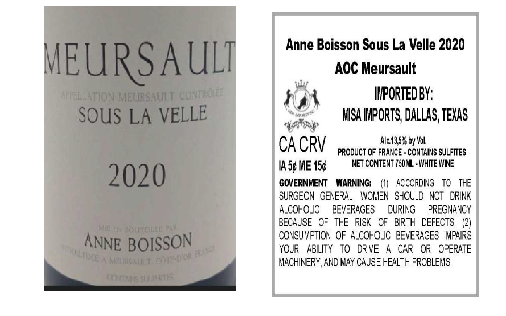 TABC label artwork for ANNE BOISSON SOUS LA VELLE