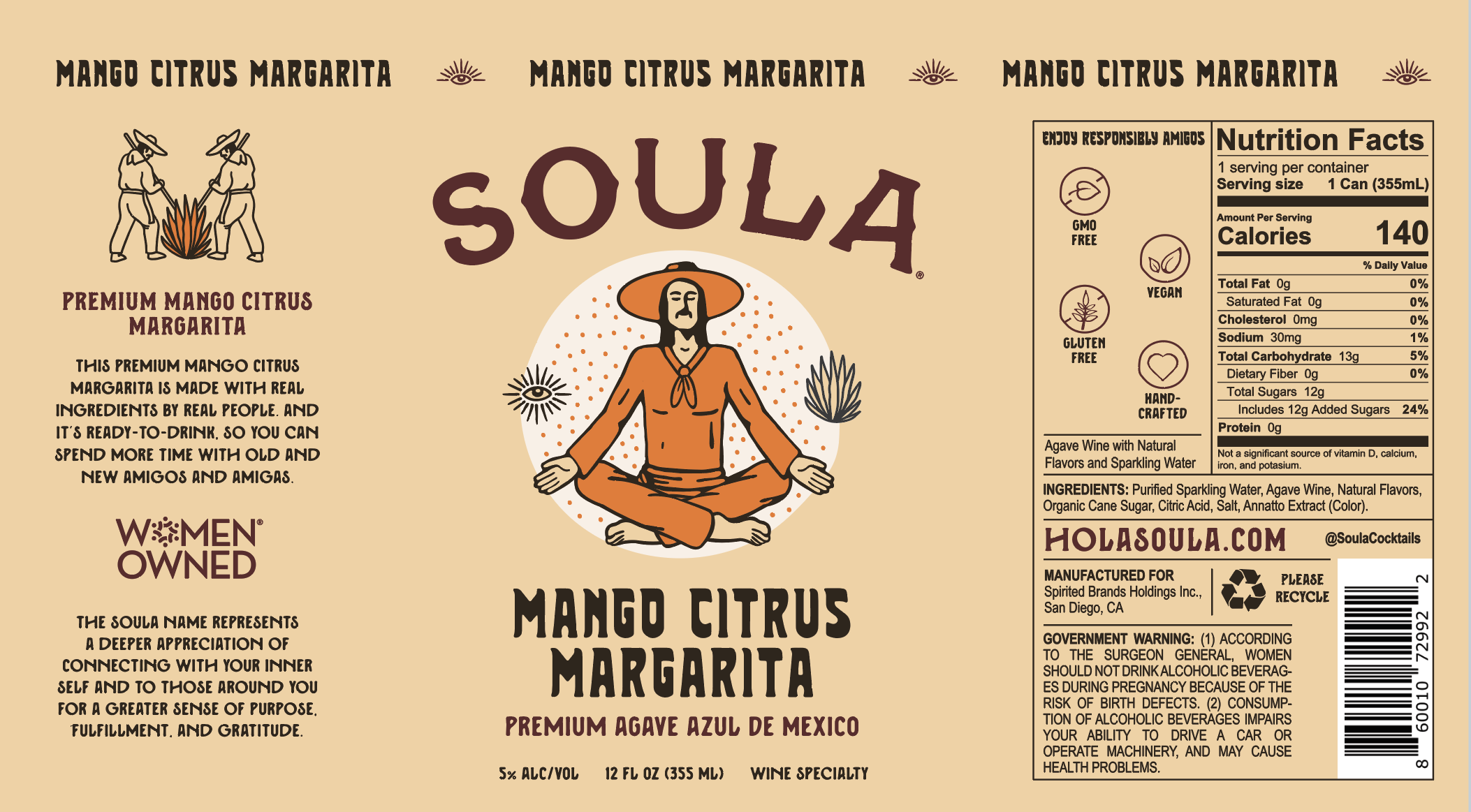 TABC label artwork for Soula - Mango Citrus Margarita