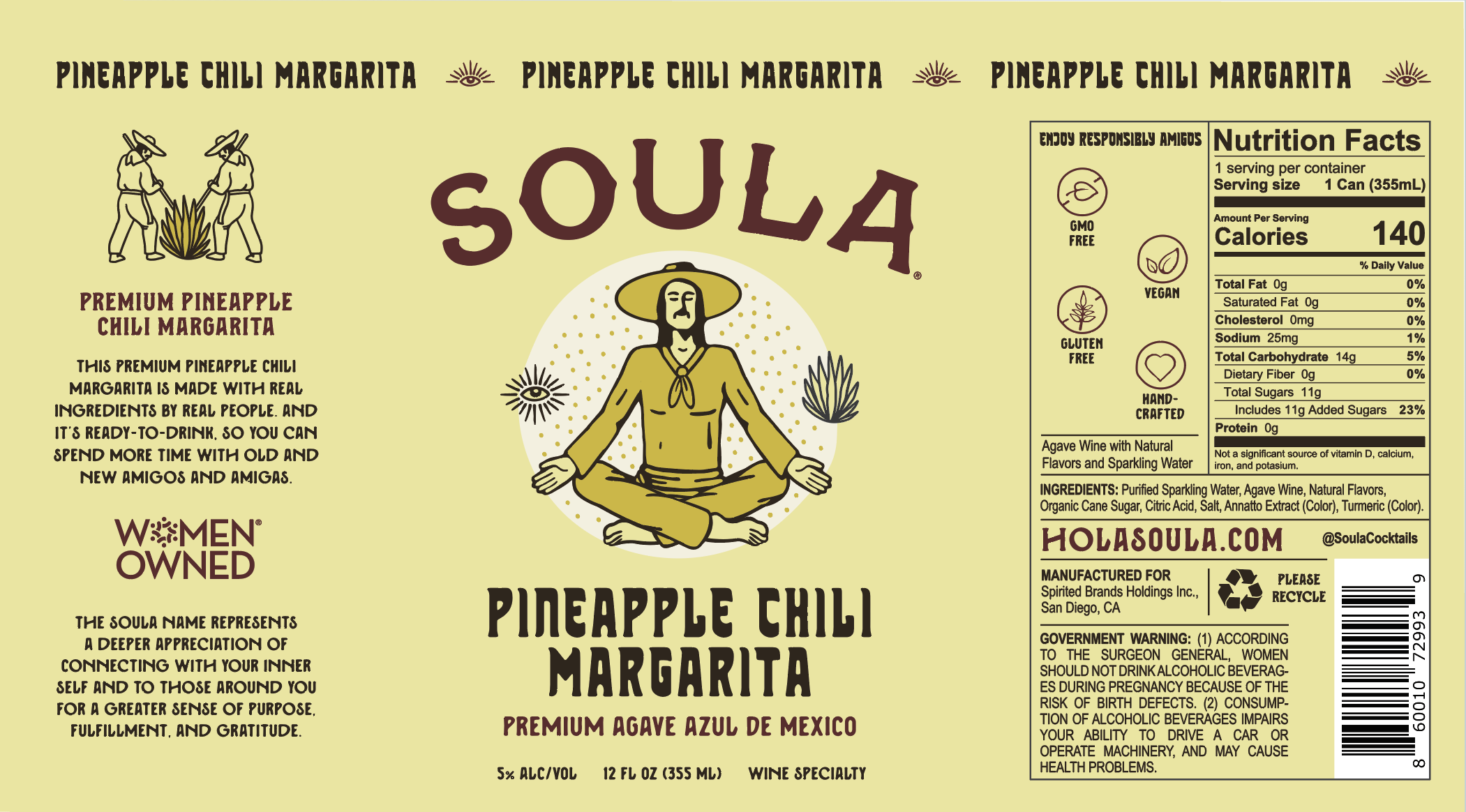 TABC label artwork for Soula - Pineapple Chili Margarita