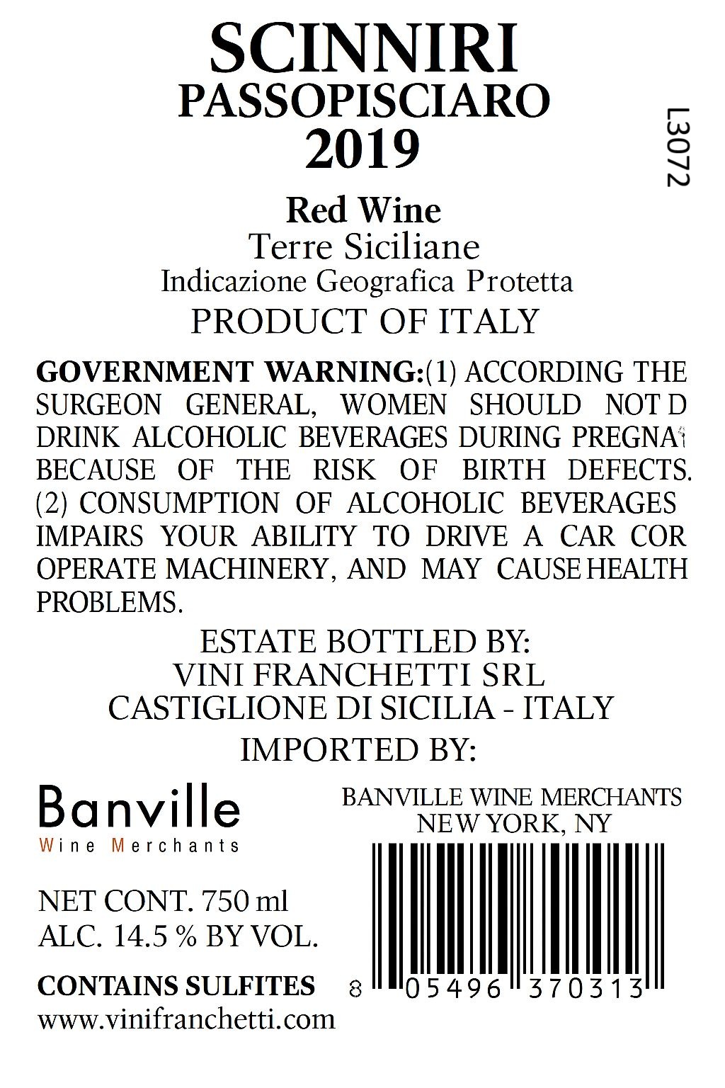 TABC label artwork for Passopisciaro Scinniri