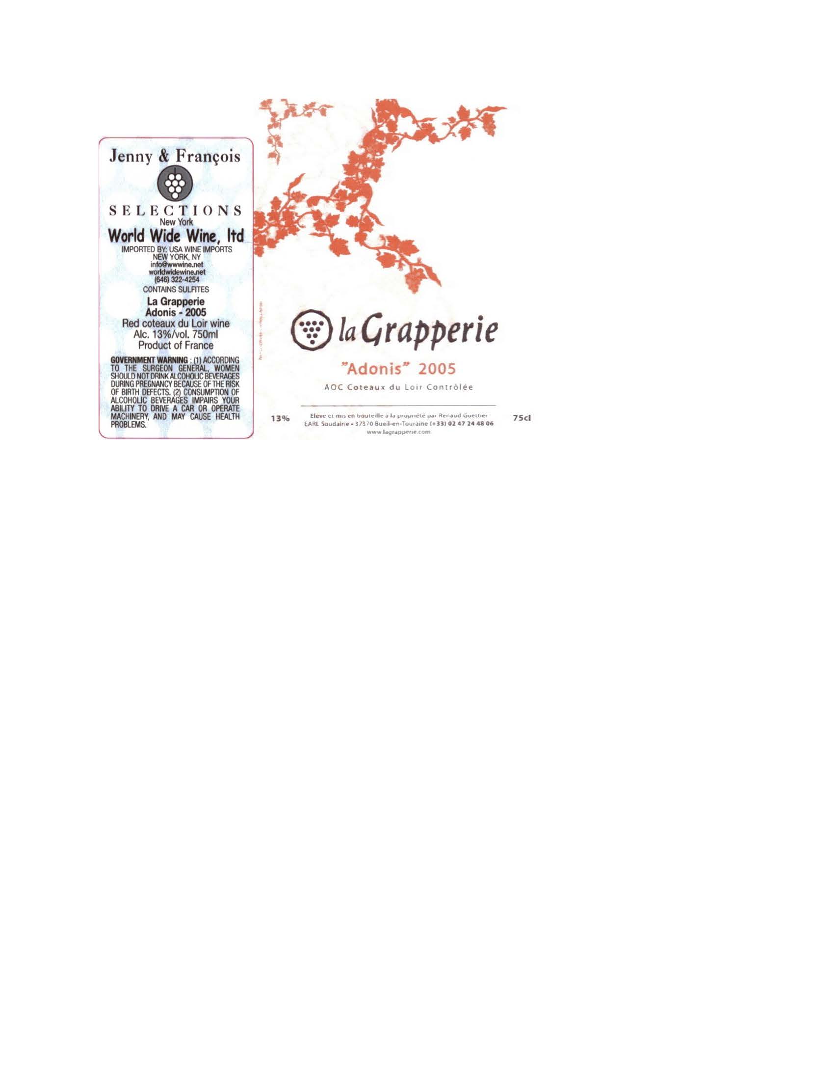 TABC label artwork for Grapperie, Adonis