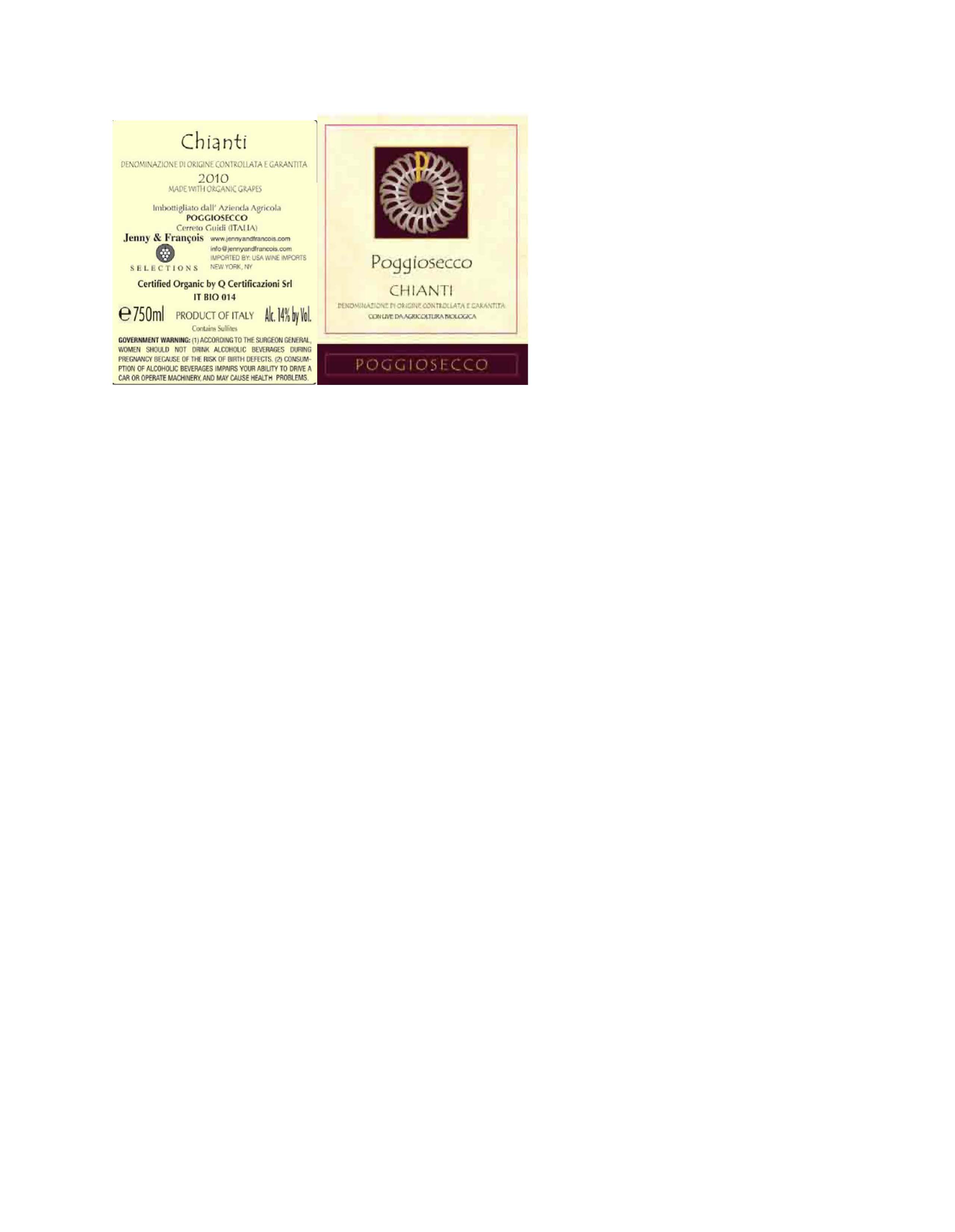 TABC label artwork for Poggiosecco, Chianti MOG