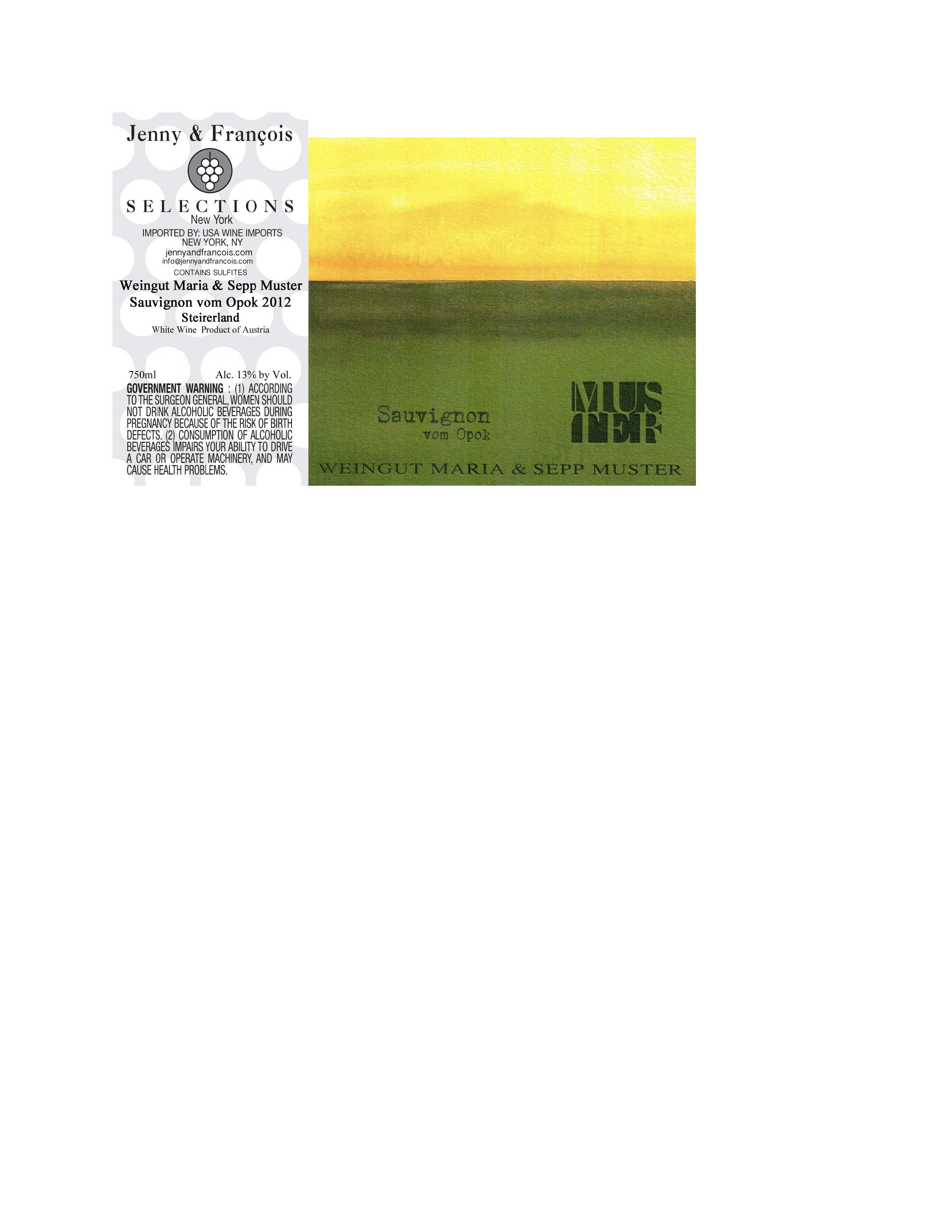 TABC label artwork for Maria and Sepp Muster, Sauvignon Vom Opok