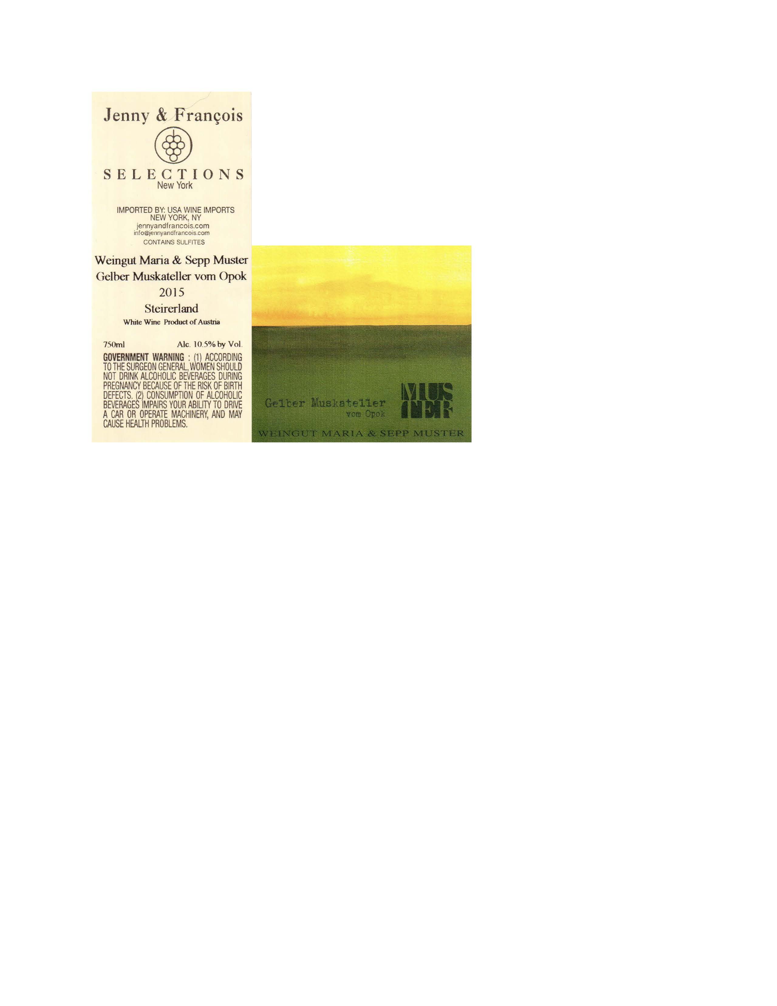 TABC label artwork for Maria and Sepp Muster, Gelber Muskateller vom Opok