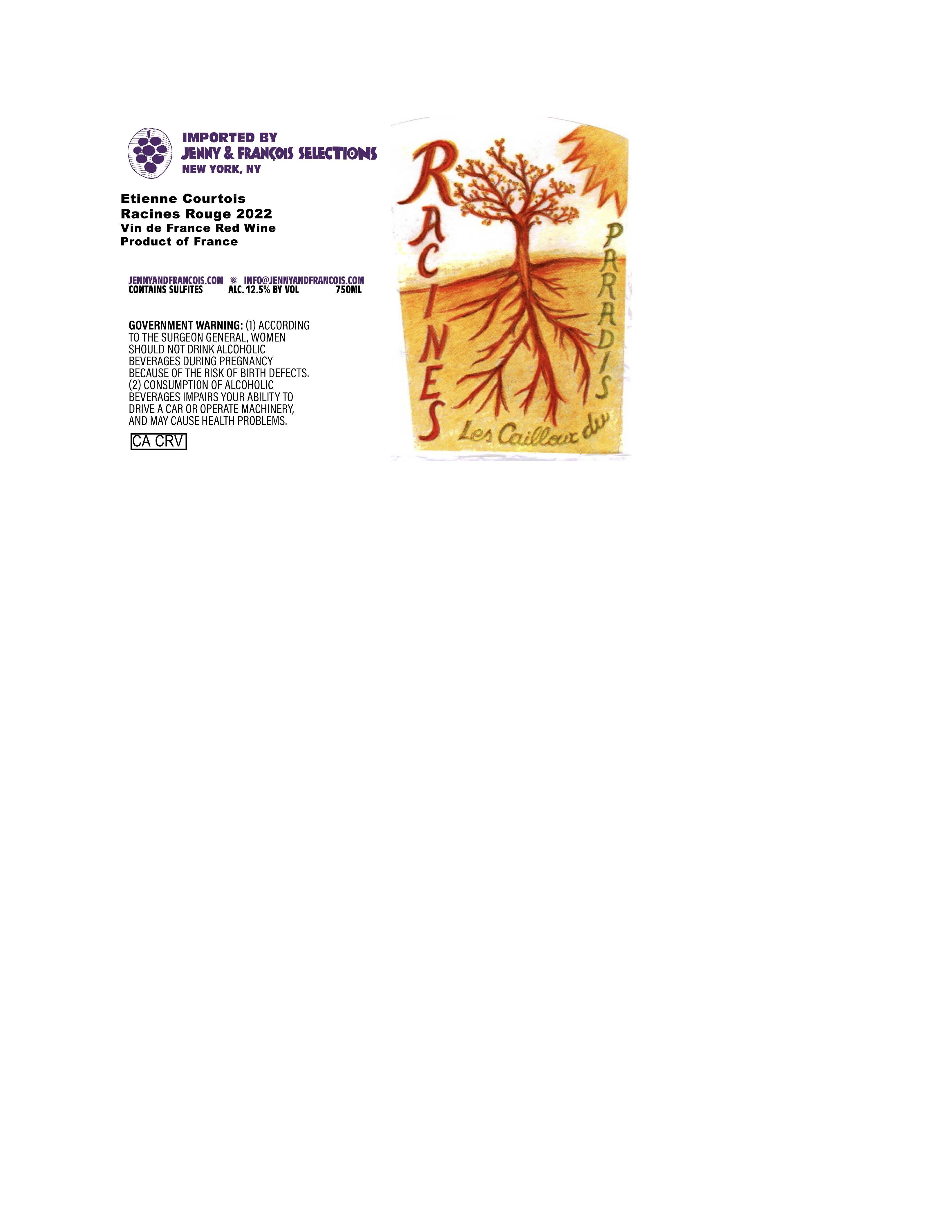 TABC label artwork for Etienne Courtois, Racines Rouge