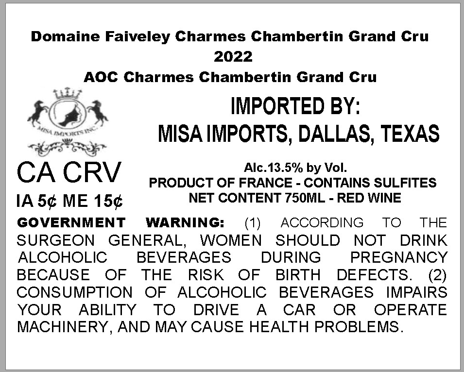 TABC label artwork for DOMAINE FAIVELEY CHARMES CHAMBERTIN GRAND CRU