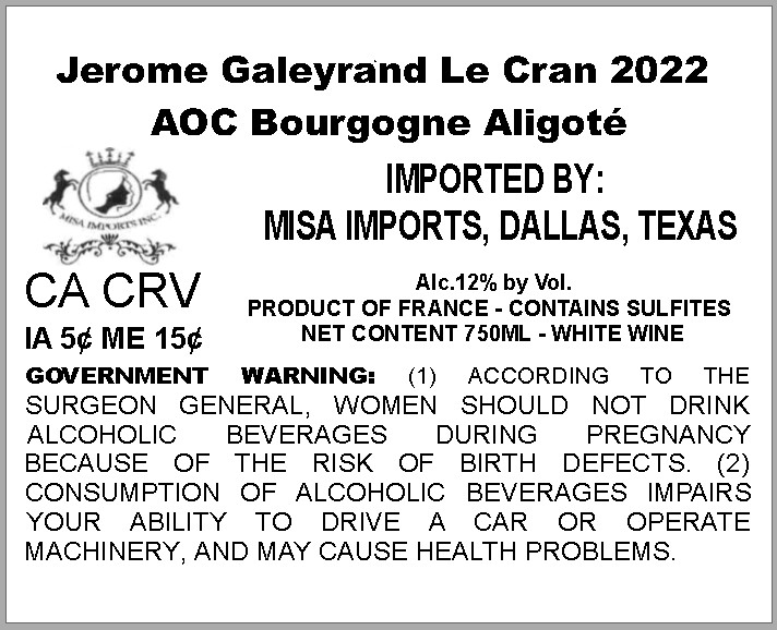 TABC label artwork for JEROME GALEYRAND LE CRAN