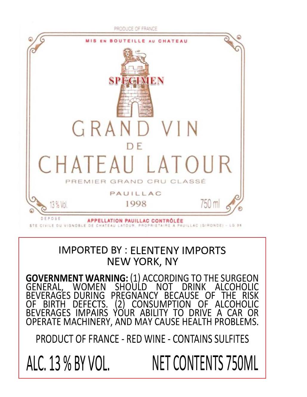 TABC label artwork for Chateau Latour Red Pauillac