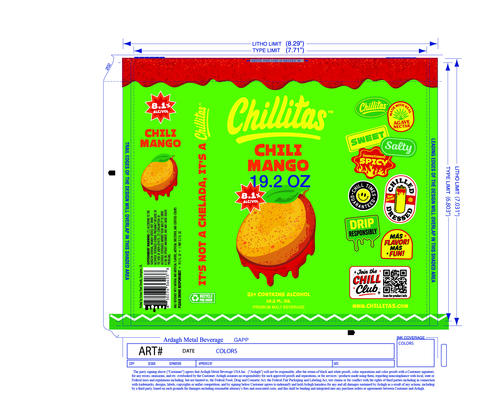 TABC label artwork for Chillitas Chili Mango