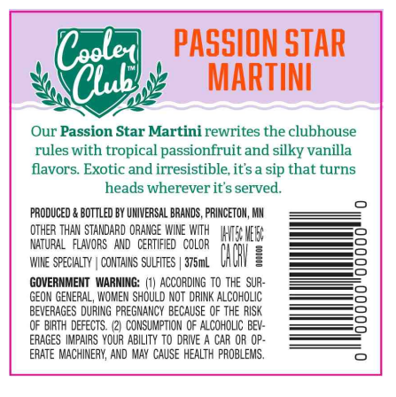 TABC label artwork for Cooler Club Passion Star Martini