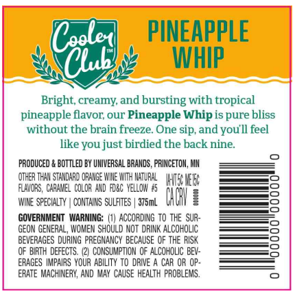 TABC label artwork for Cooler Club Pineapple Whip