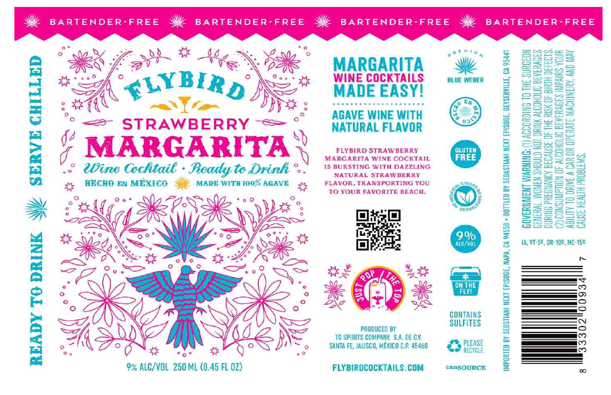 TABC label artwork for Flybird Strawberry Margarita
