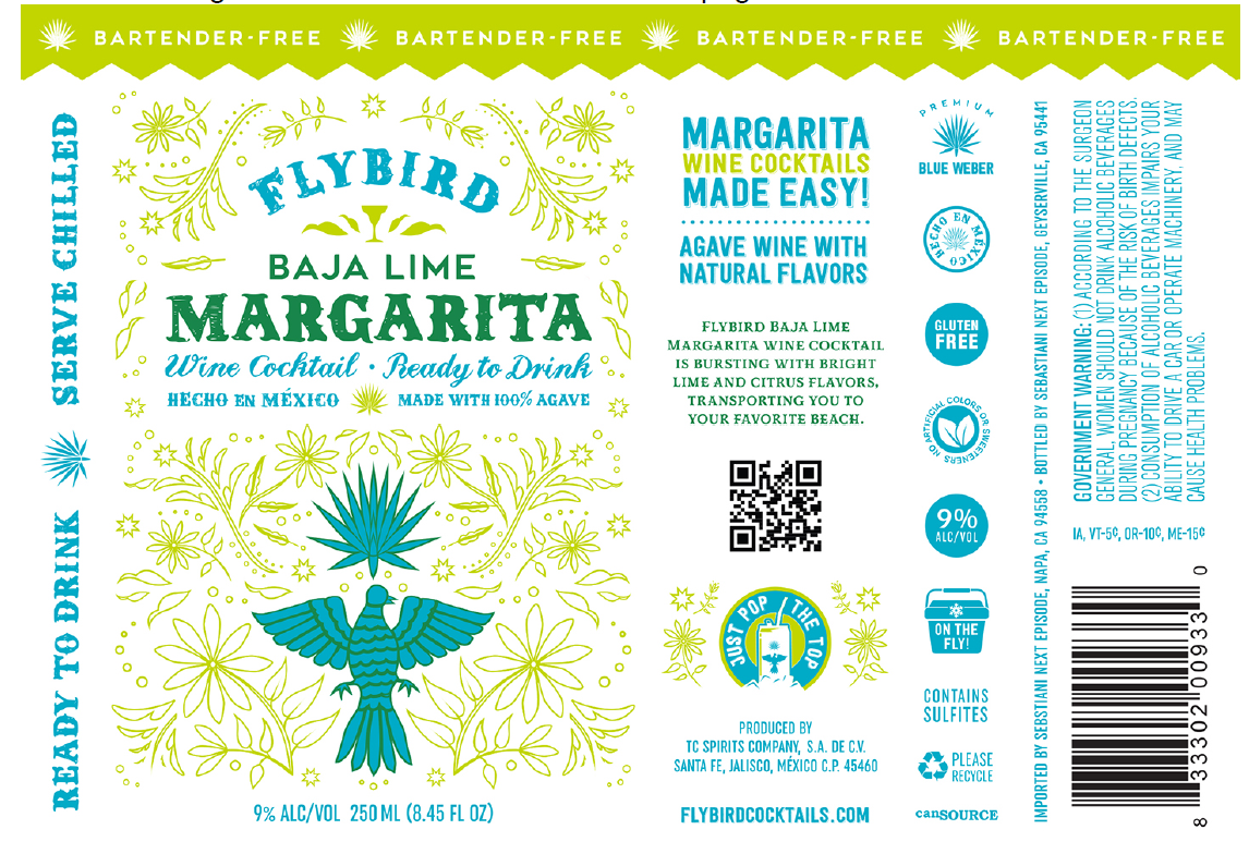 TABC label artwork for Flybird Margarita Baja Lime