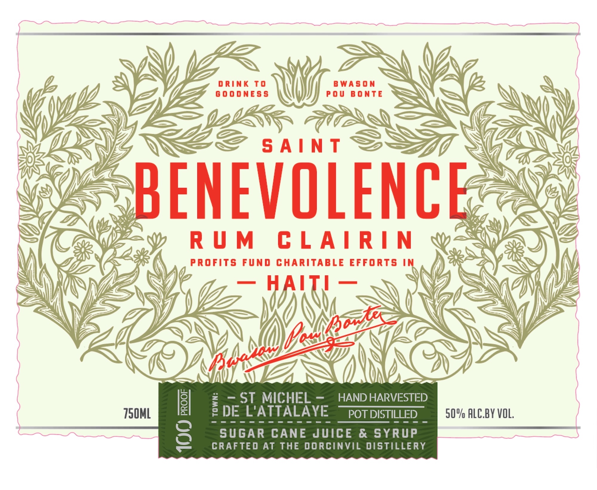 TABC label artwork for Saint Benevolence Rum Clairin