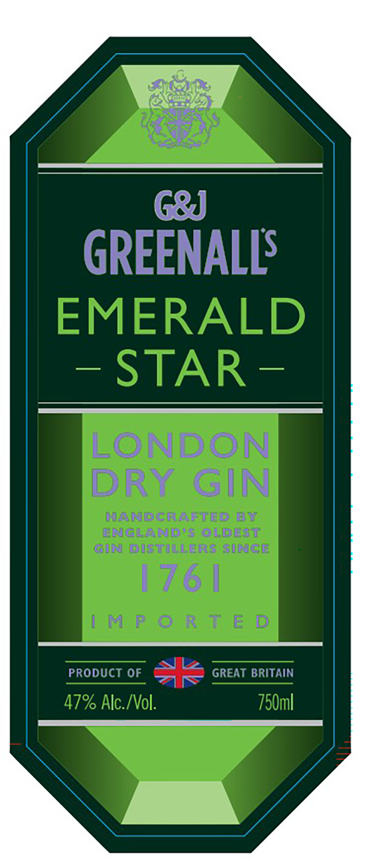 TABC label artwork for G&J Greenall's Emerald Star London Dry Gin 1761