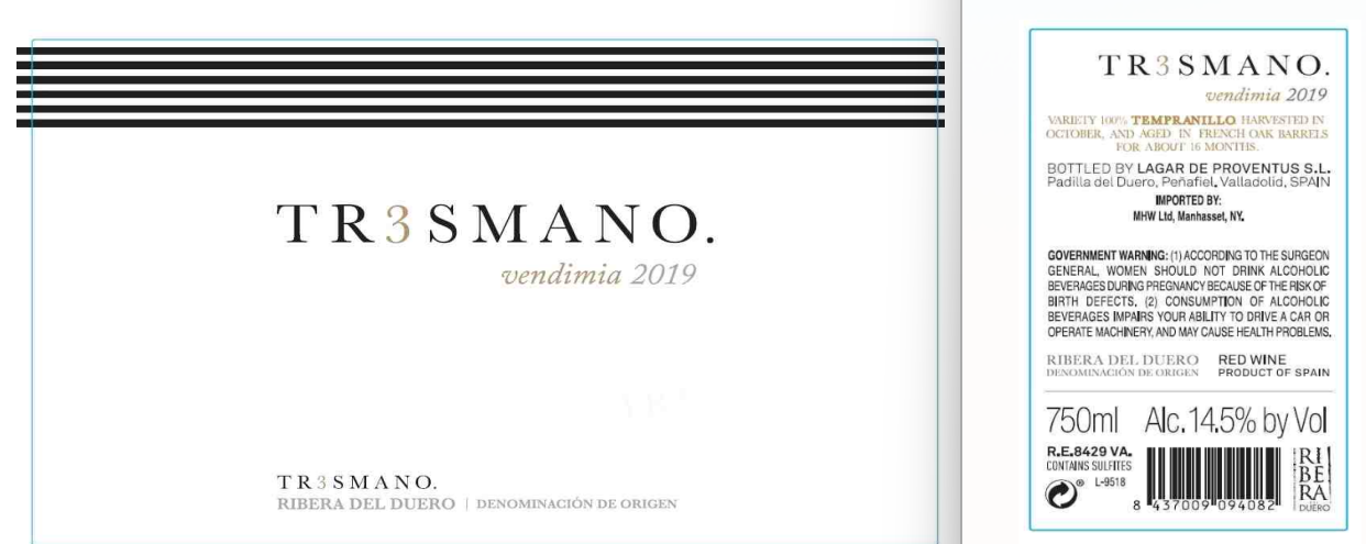 TABC label artwork for TR3SMANO Vendimia Red Wine