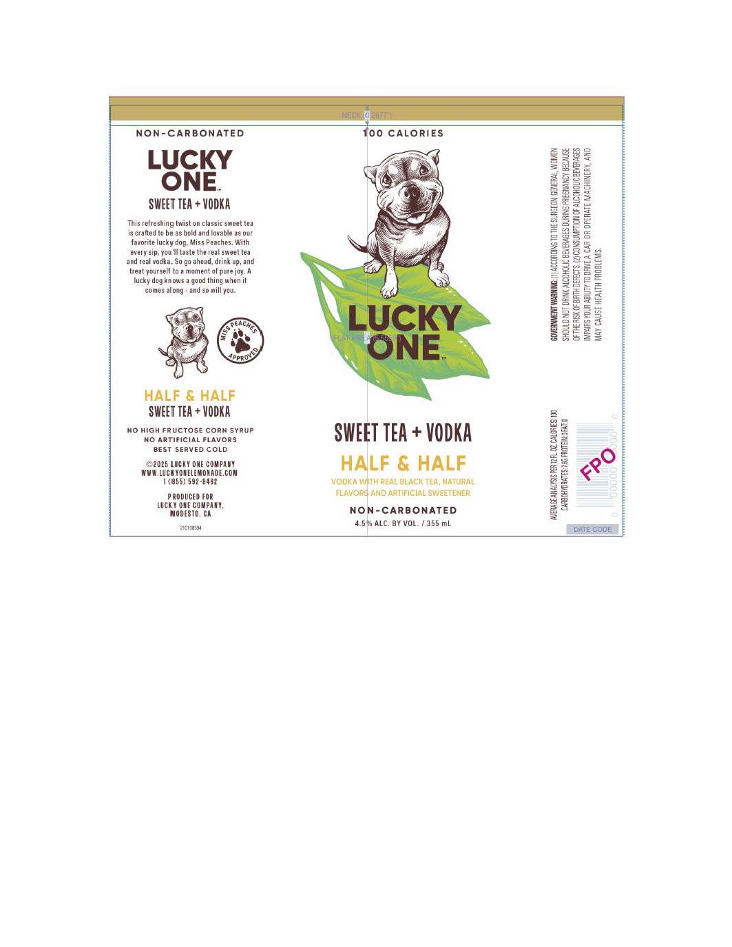 TABC label artwork for Lucky One Sweet Tea + Vodka Half & Half
