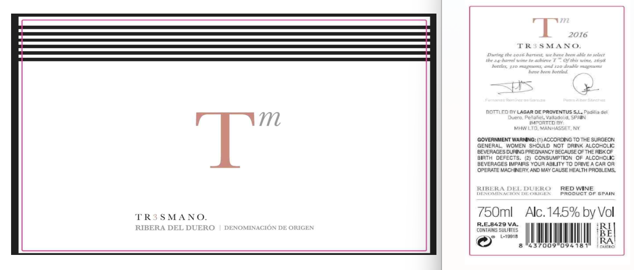 TABC label artwork for TR3SMANO TM Red Wine