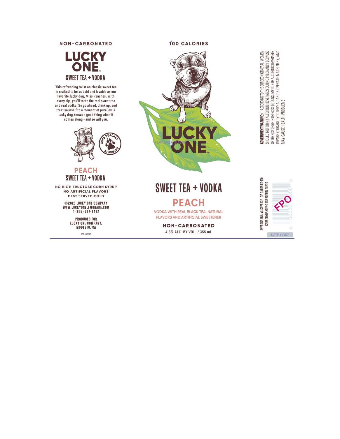 TABC label artwork for Lucky One Sweet Tea + Vodka Peach