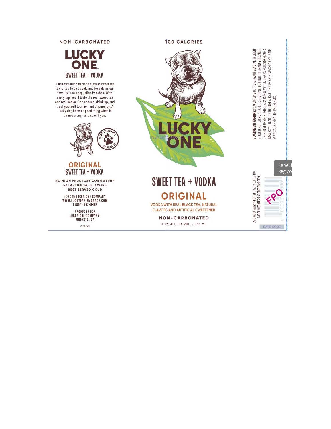 TABC label artwork for Lucky One Sweet Tea + Vodka 0Riginal