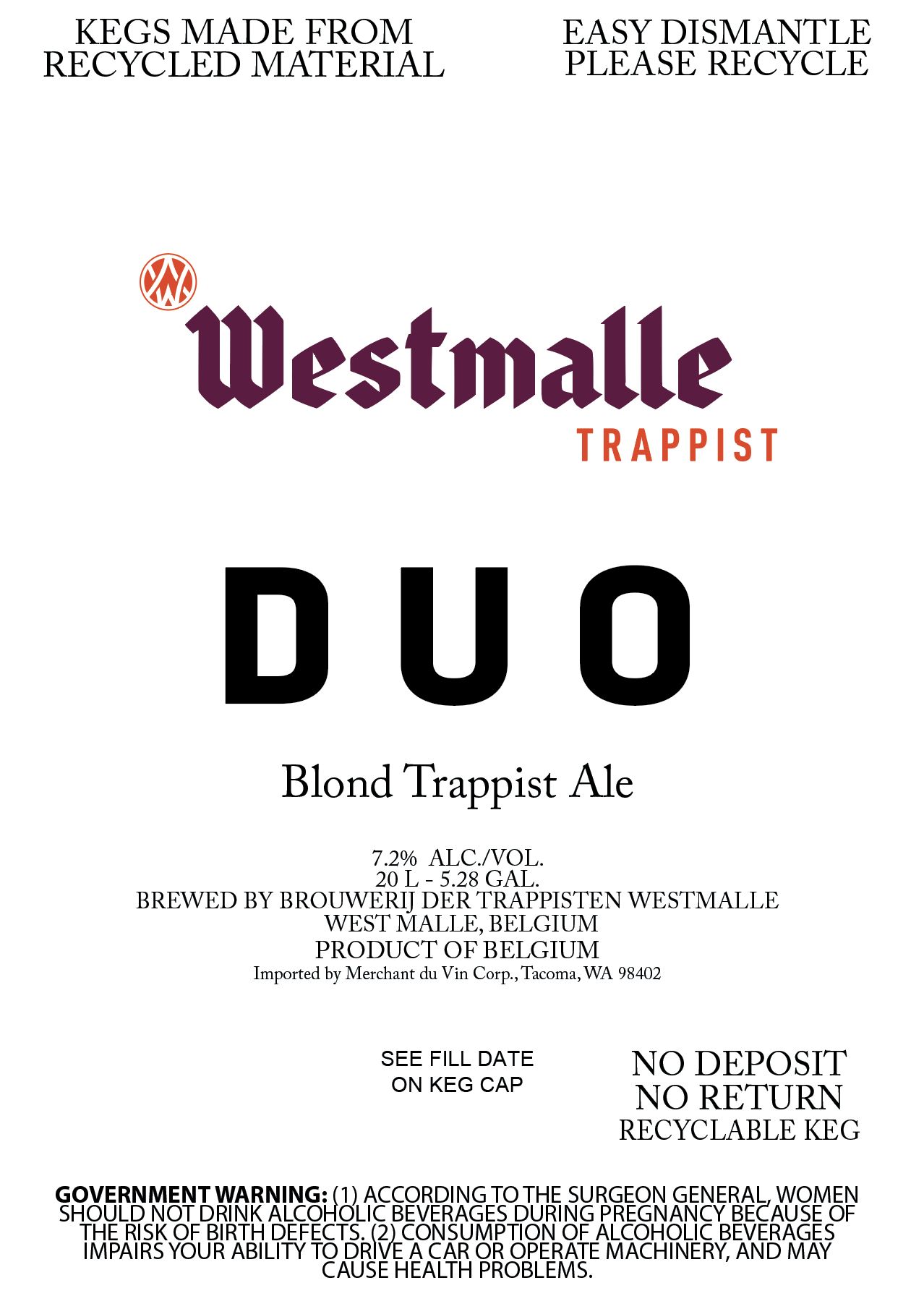 TABC label artwork for Westmalle Duo Trappist Ale