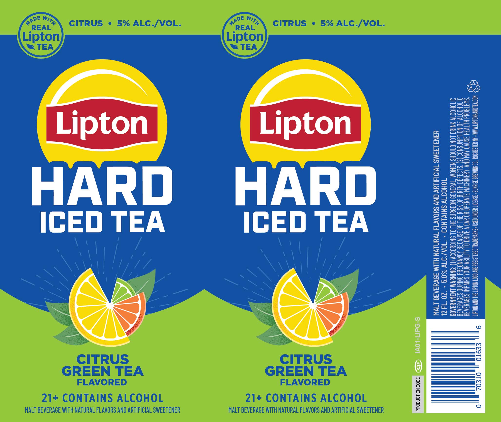 TABC label artwork for Lipton Hard Iced Tea Citrus Green Tea 12 oz slim can